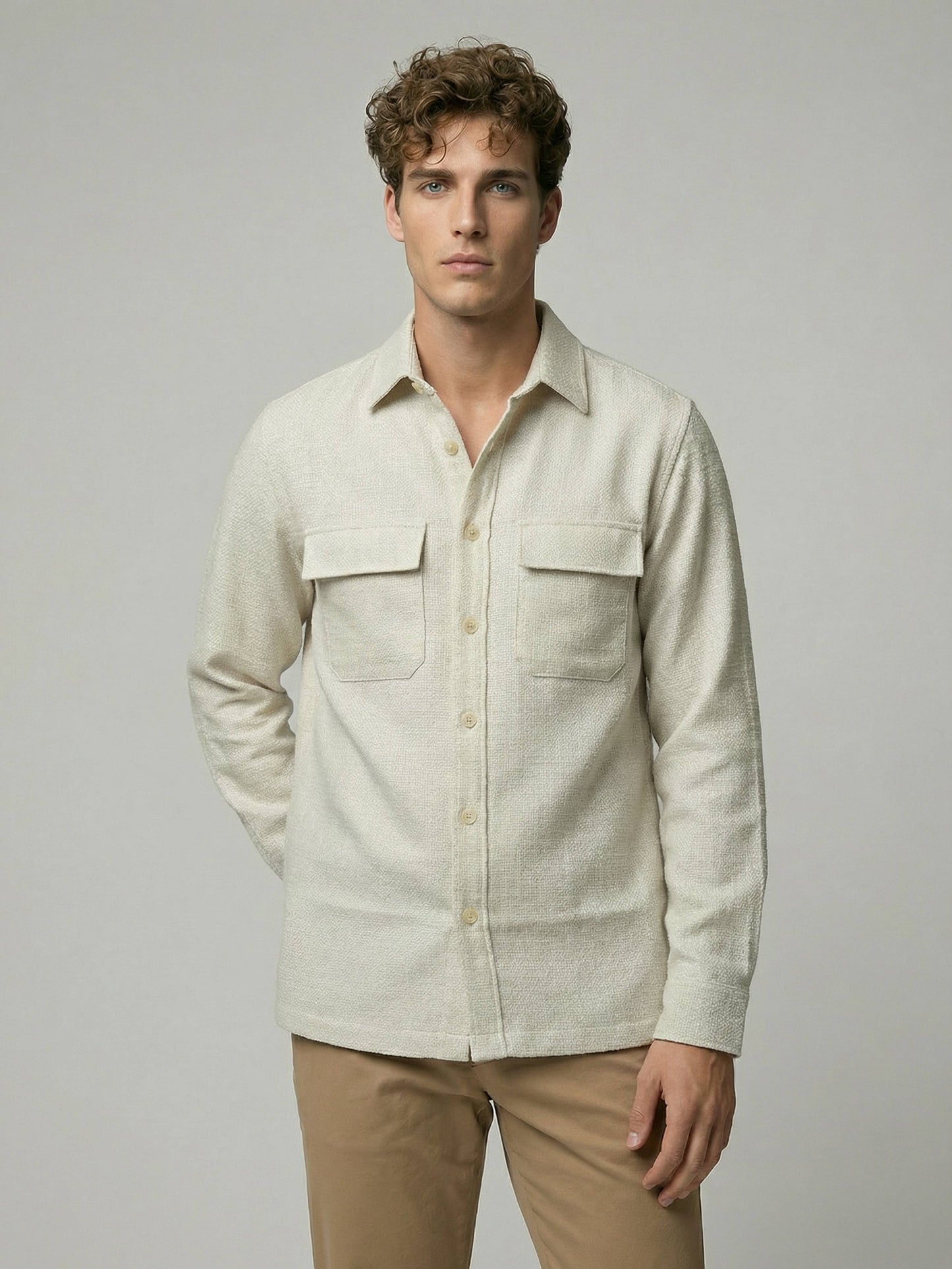 Celio* Men Off White Solid Oversized Polyester Shirts