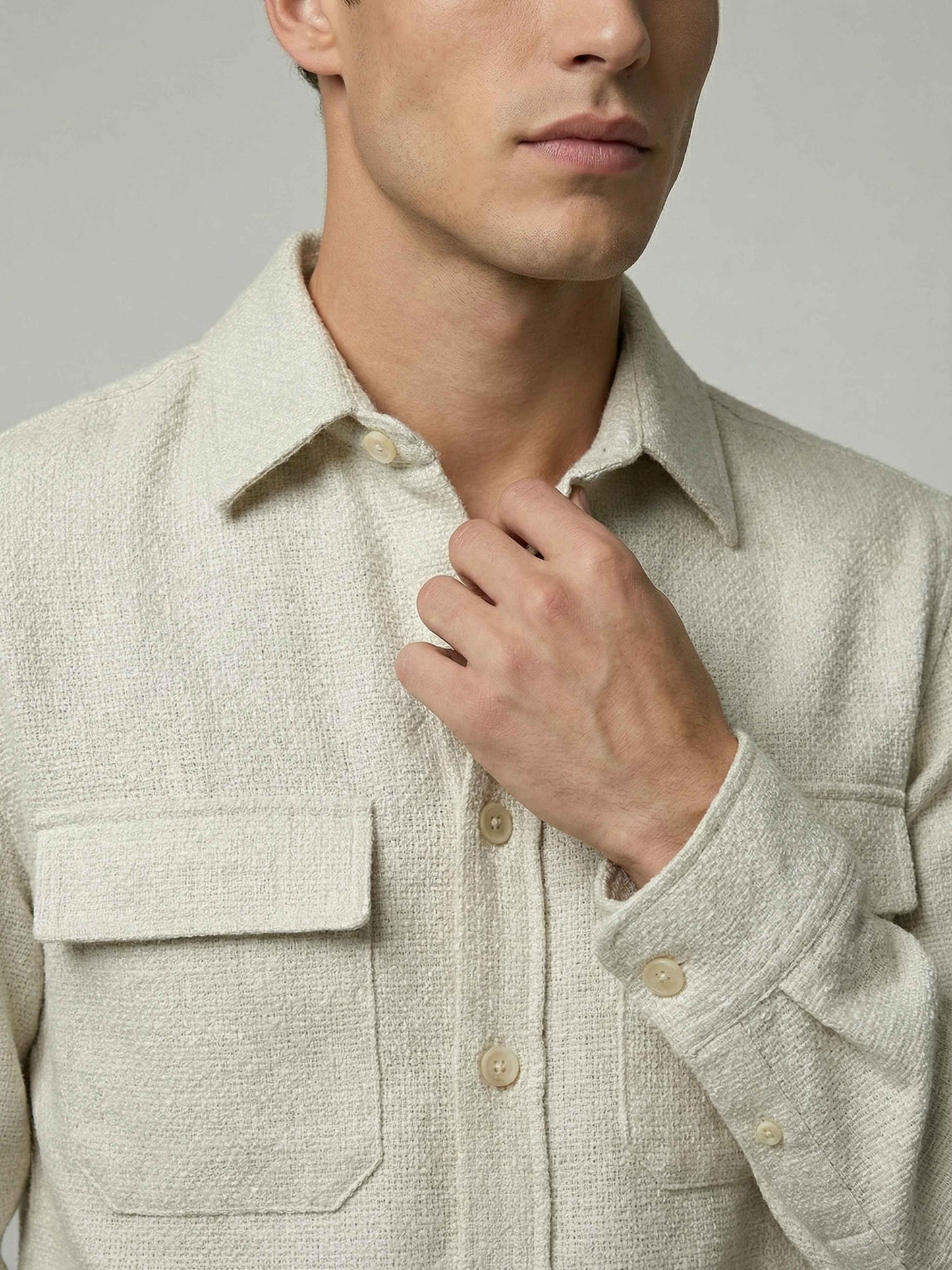 Celio* Men Off White Solid Oversized Polyester Shirts