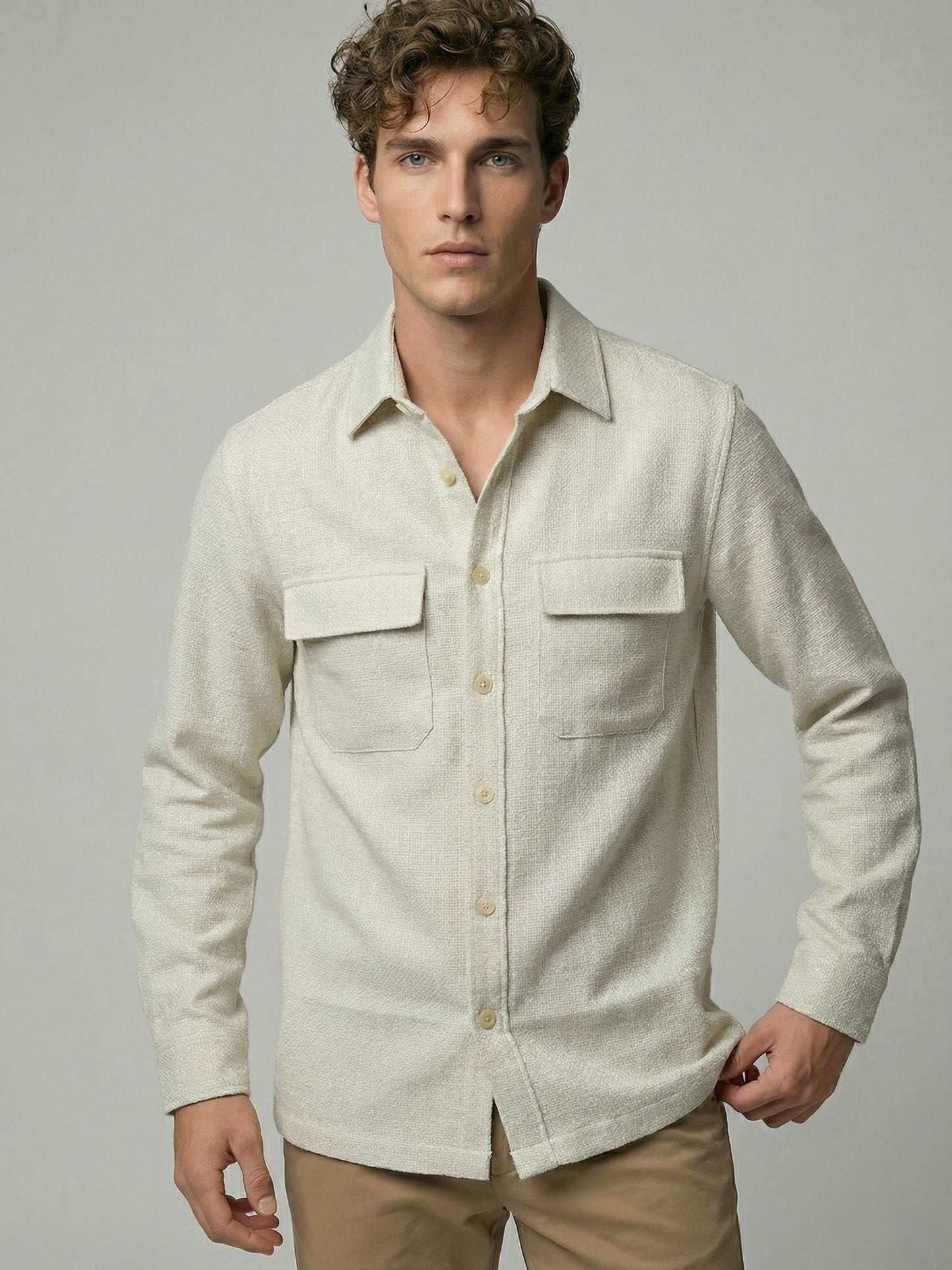 Celio* Men Off White Solid Oversized Polyester Shirts