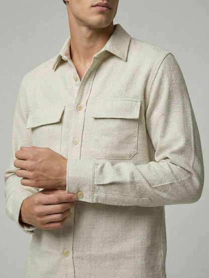 Celio* Men Off White Solid Oversized Polyester Shirts