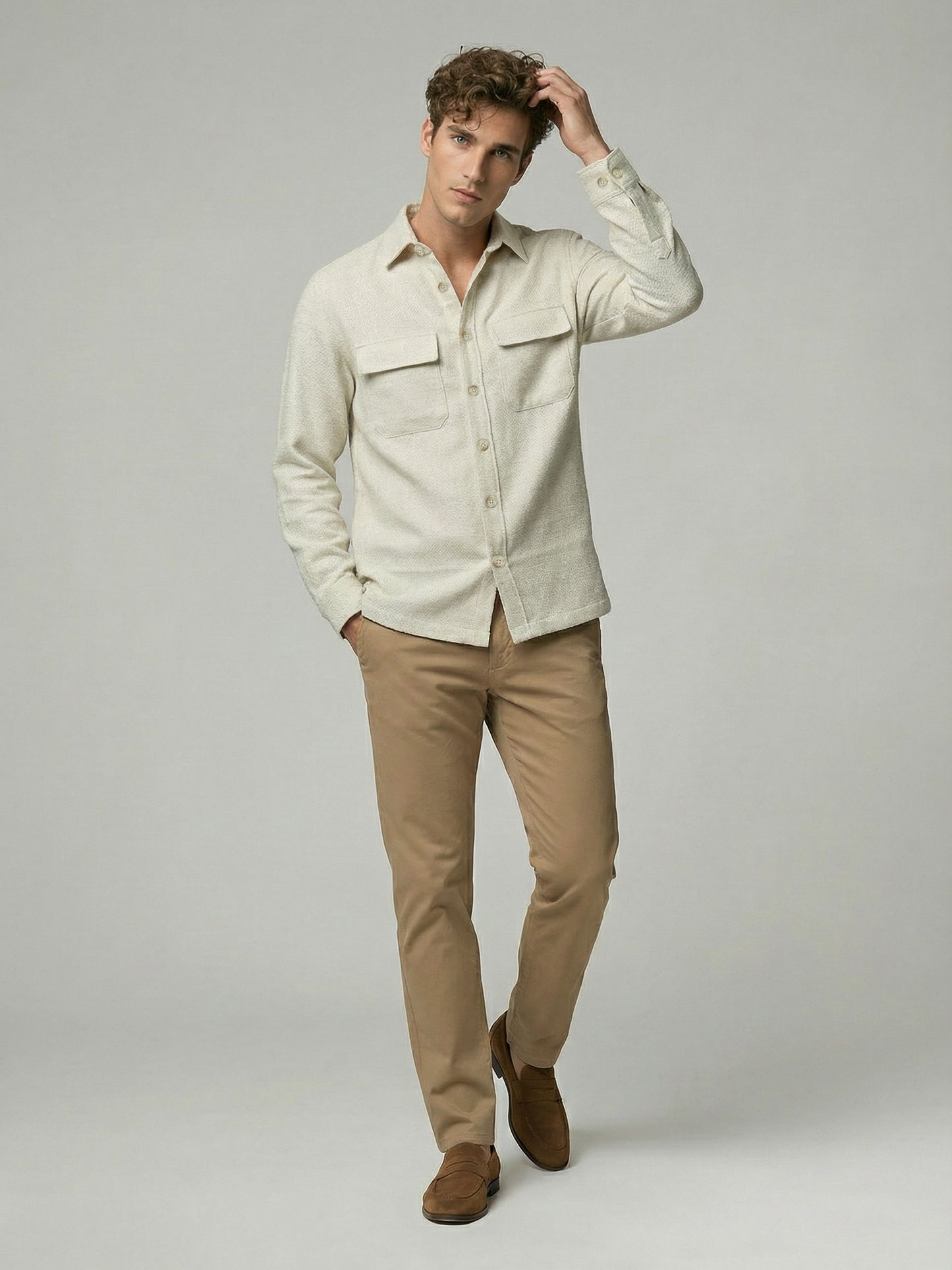 Celio* Men Off White Solid Oversized Polyester Shirts