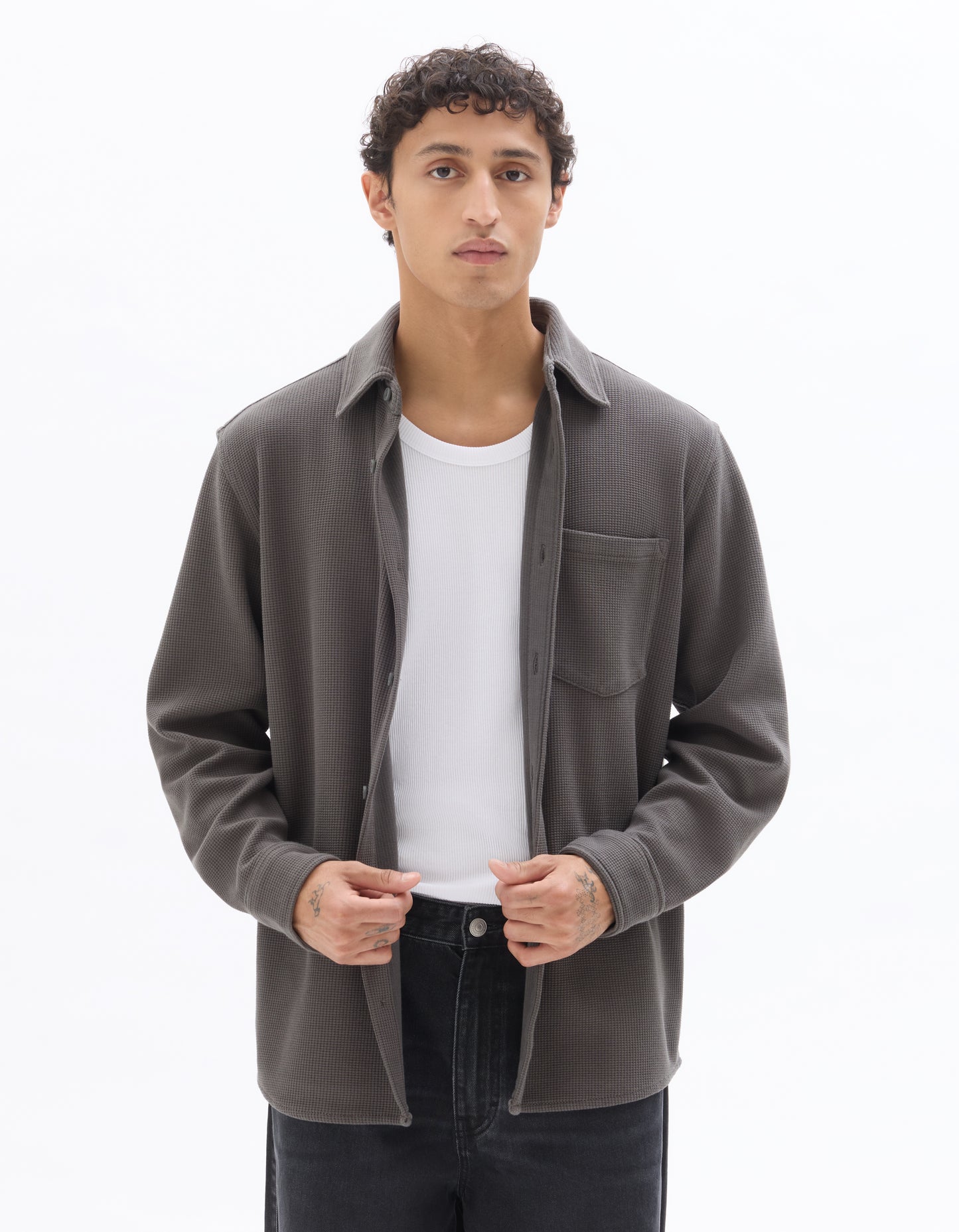 Oversized Fit Cotton Blend Spread Collar Shirt - Khaki