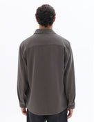 Oversized Fit Cotton Blend Spread Collar Shirt - Khaki