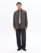 Oversized Fit Cotton Blend Spread Collar Shirt - Khaki