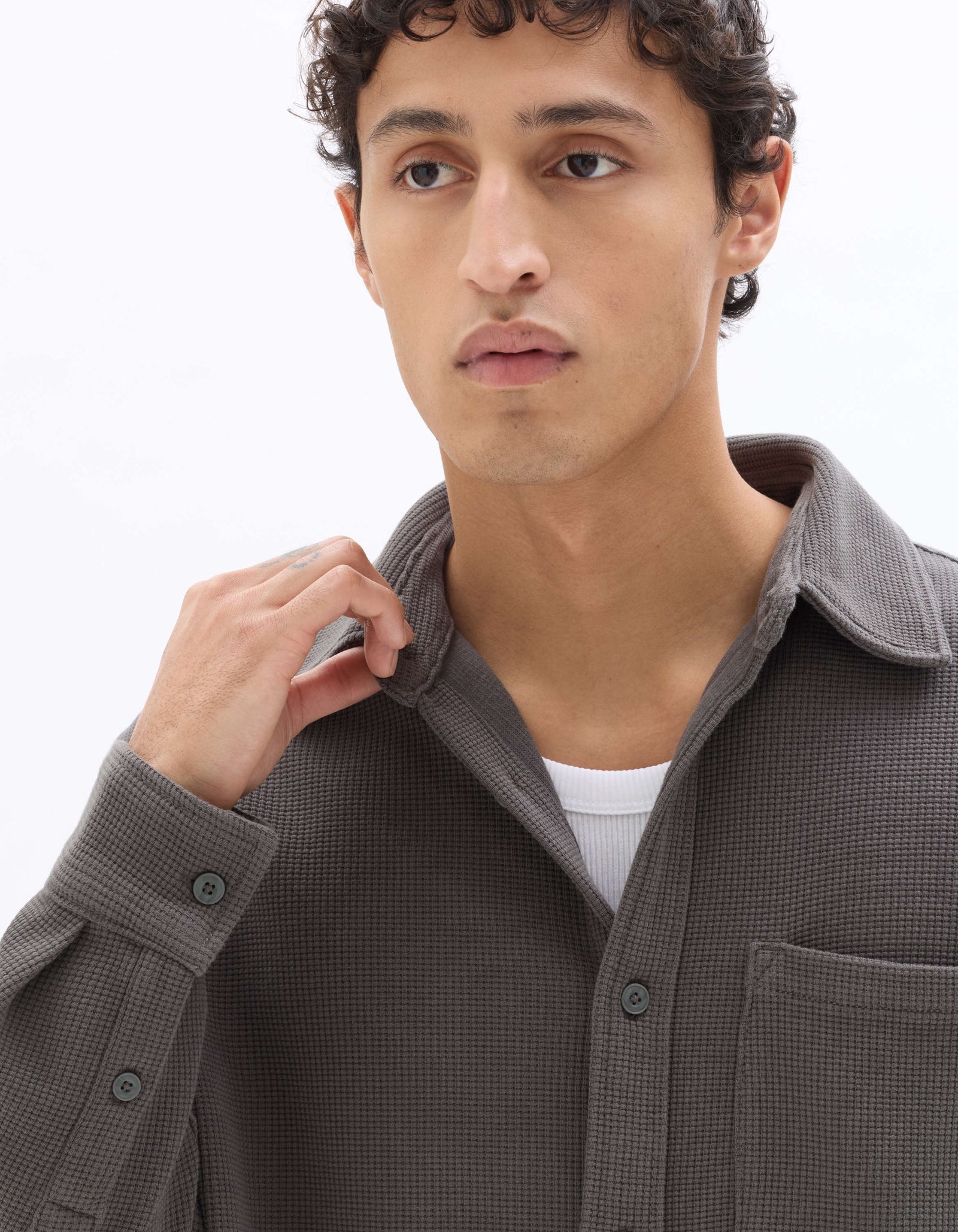 Celio Men Grey Solid Oversized Cotton Shirts