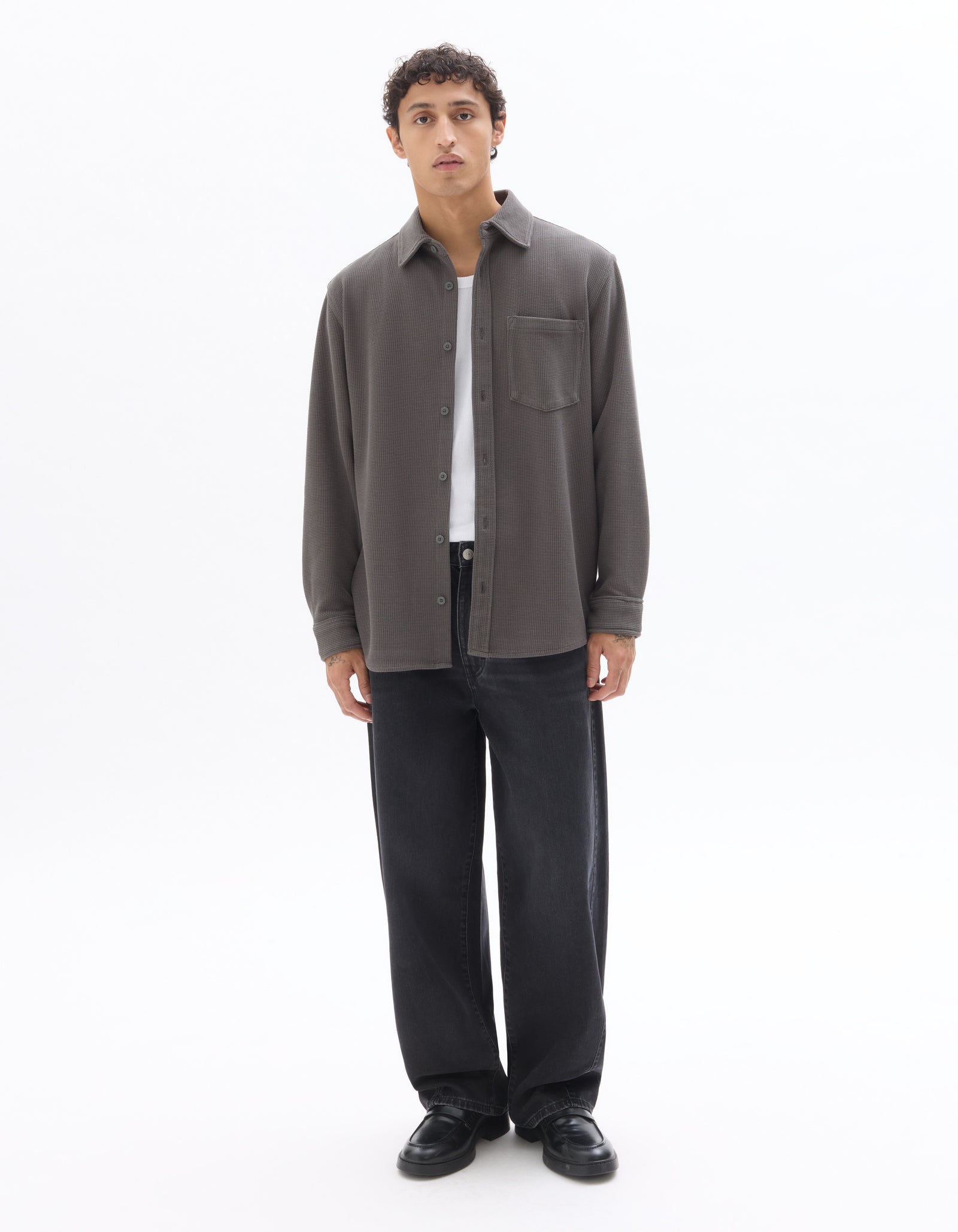 Celio Men Grey Solid Oversized Cotton Shirts