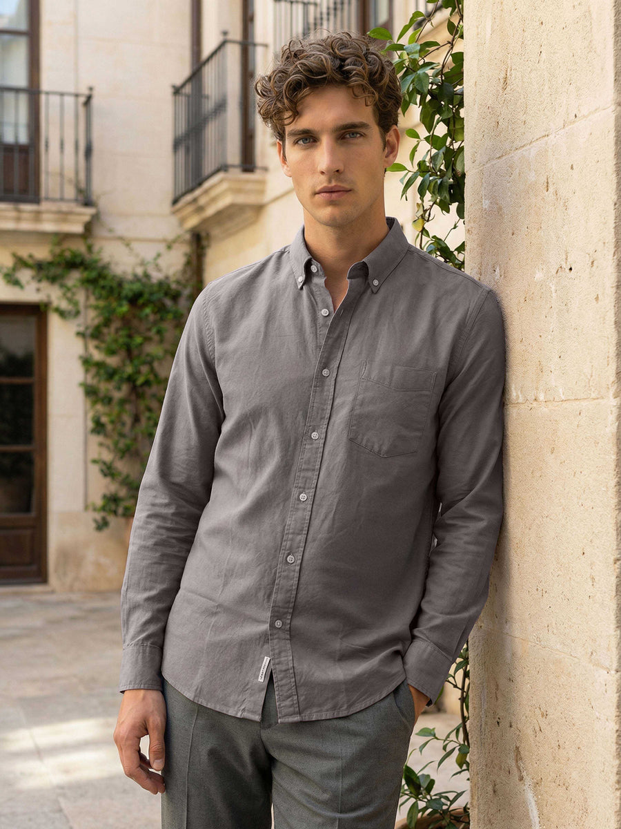Celio* Grey Regular Fit Solid Cotton Men Shirts