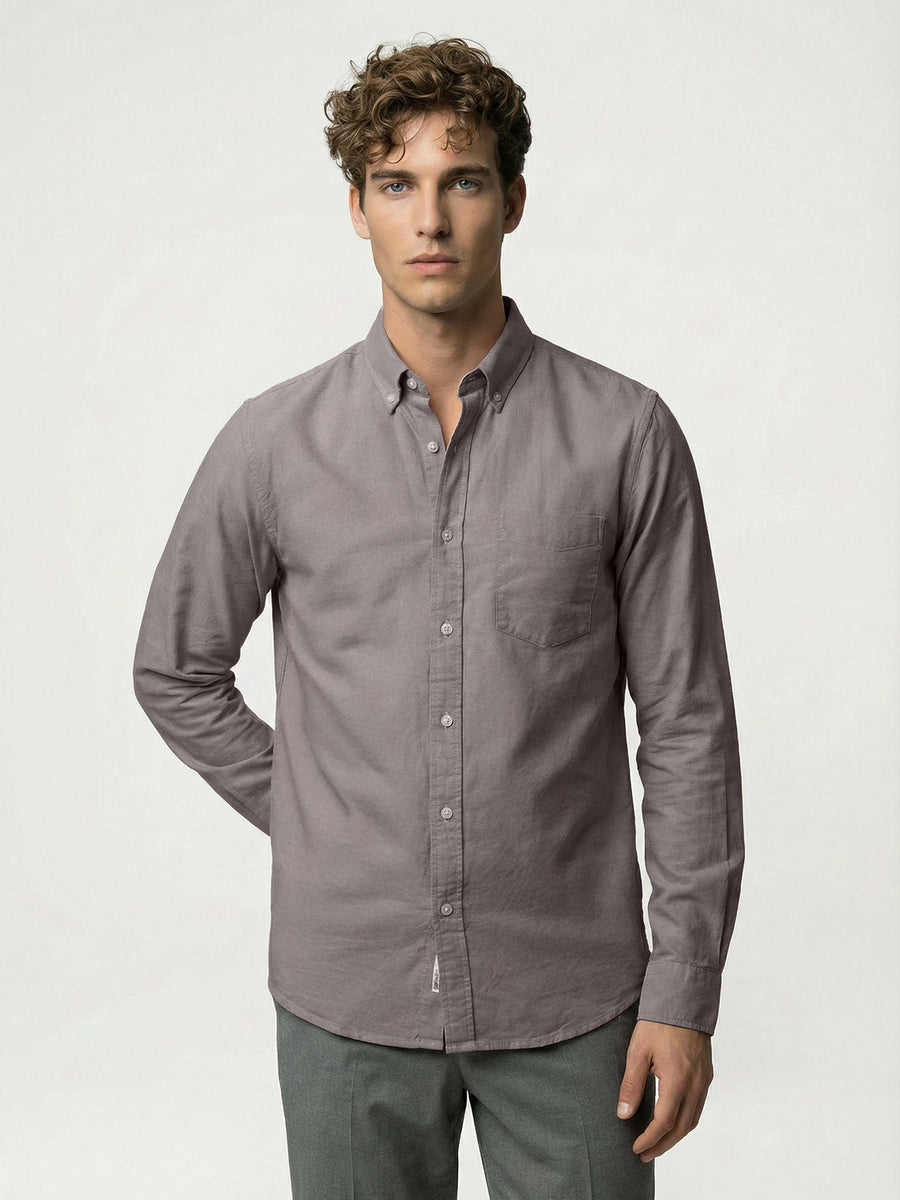 Celio* Grey Regular Fit Solid Cotton Men Shirts