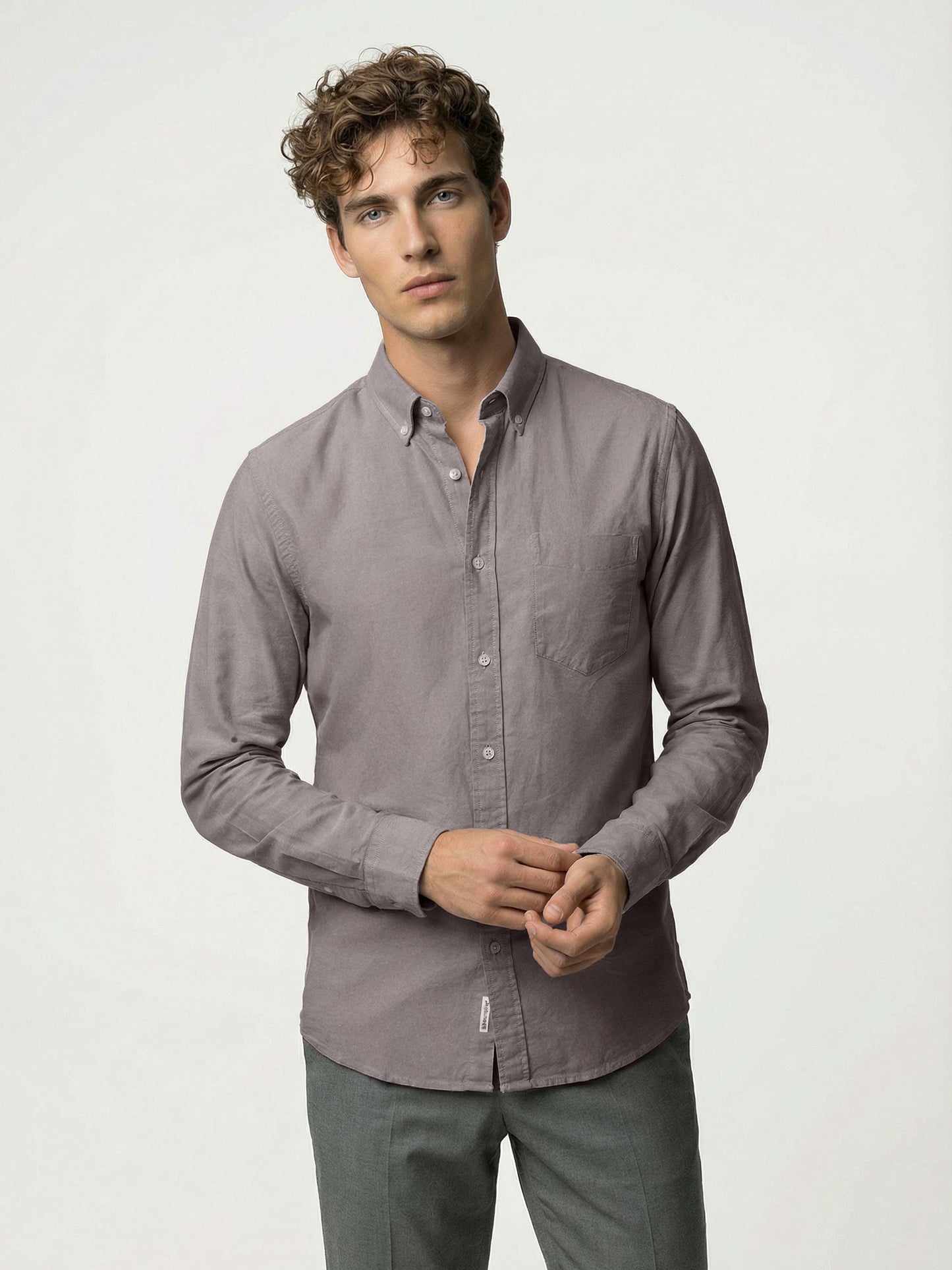 Celio* Men Grey Solid Regular Fit Cotton Shirts