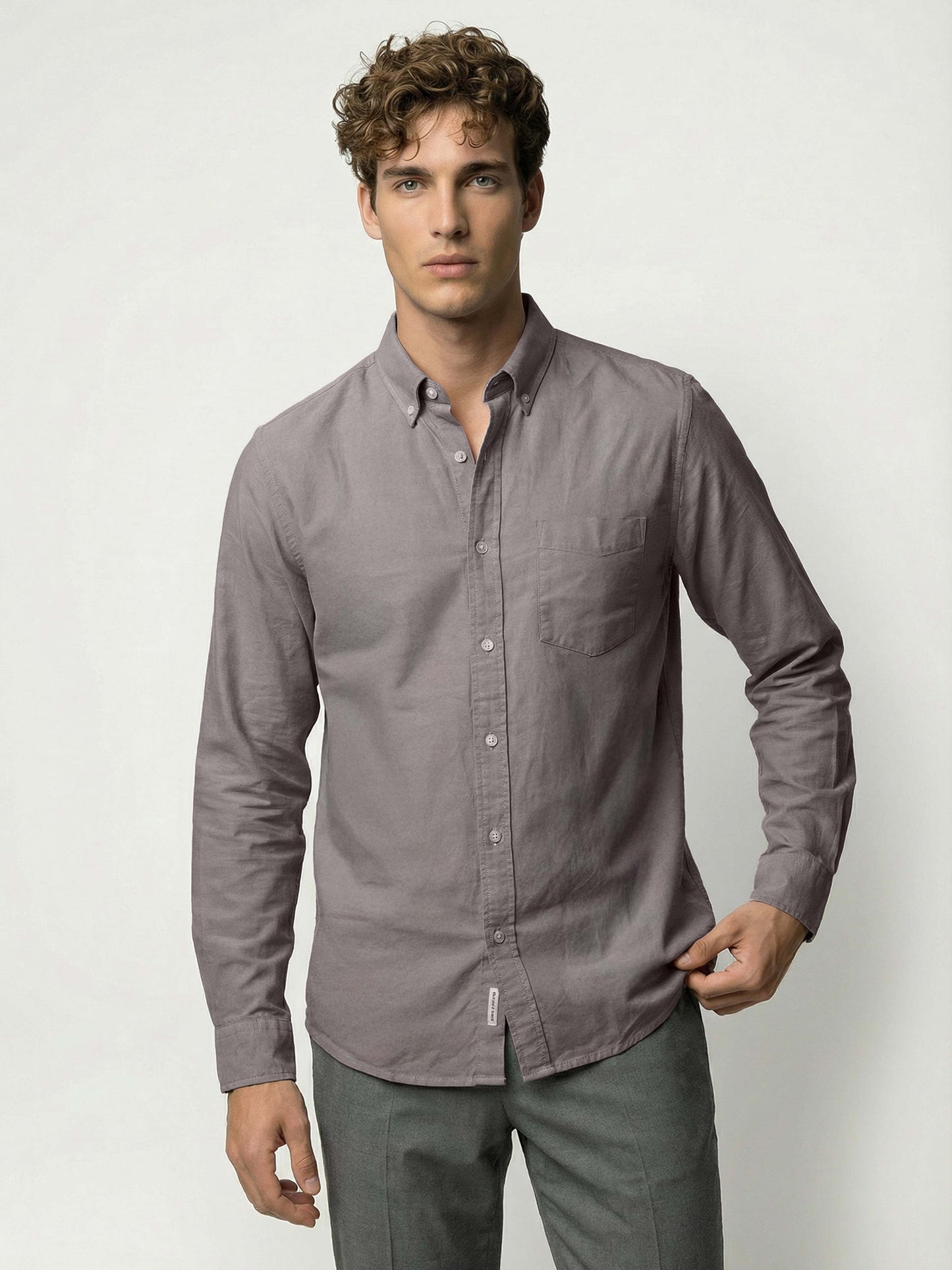 Celio* Men Grey Solid Regular Fit Cotton Shirts