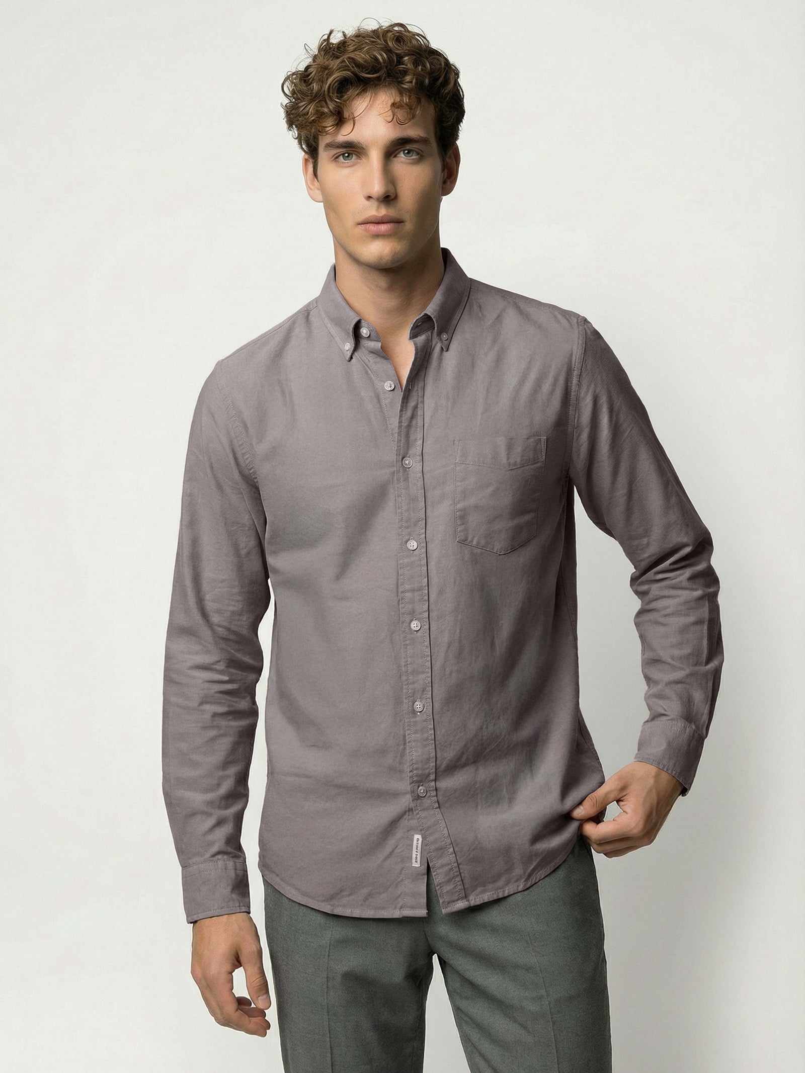 Celio* Grey Regular Fit Solid Cotton Men Shirts