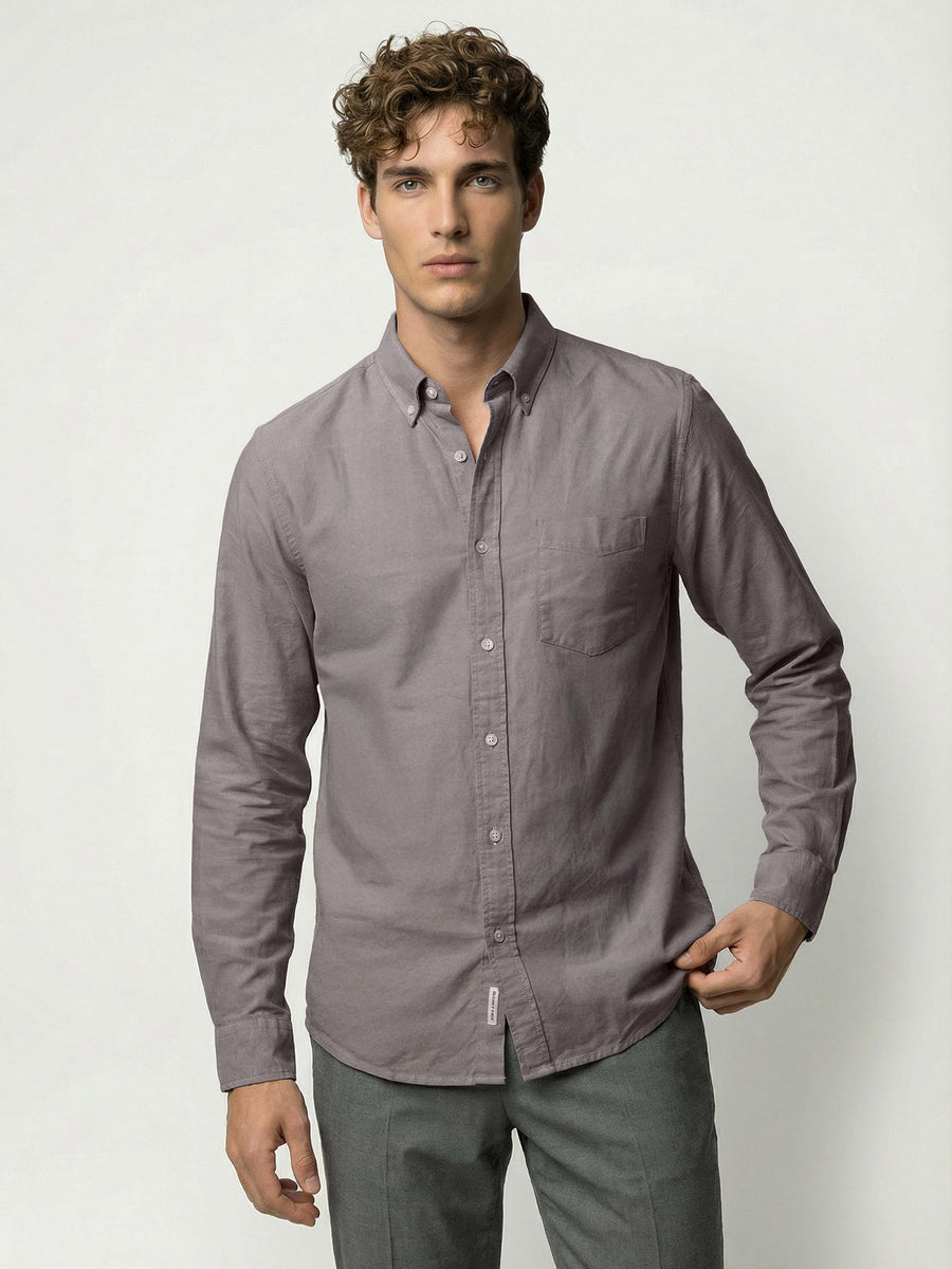 Celio* Grey Regular Fit Solid Cotton Men Shirts