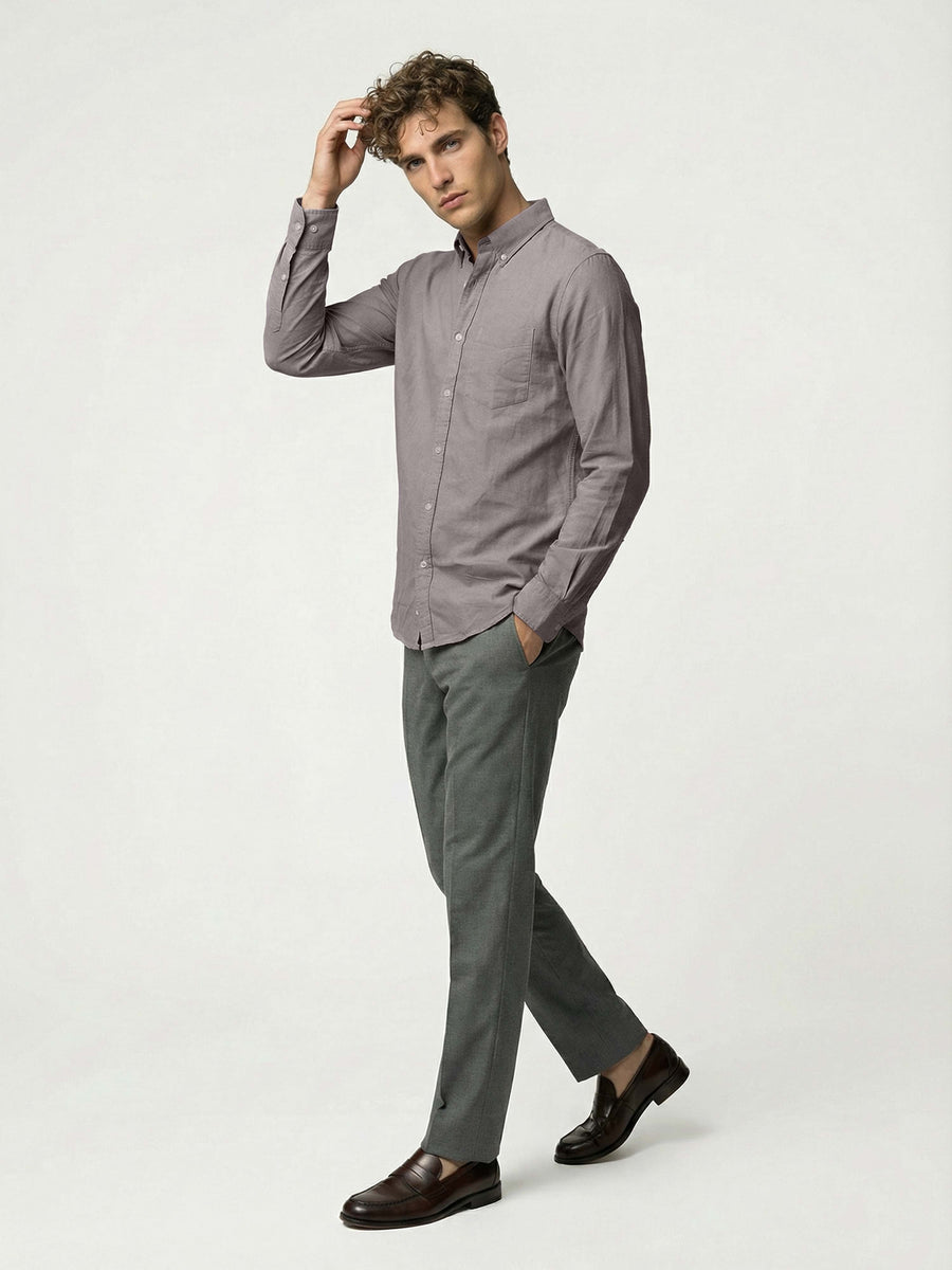 Celio* Grey Regular Fit Solid Cotton Men Shirts