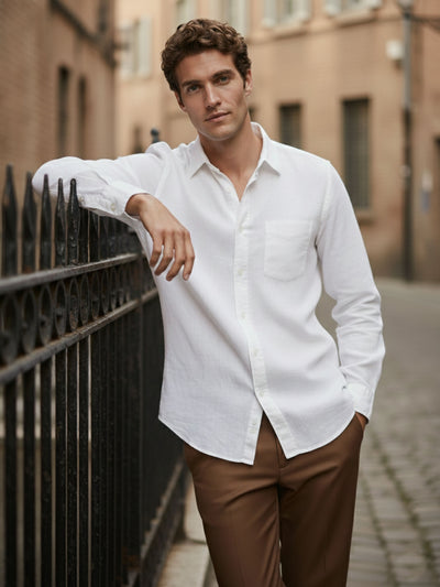 Celio* Men White Solid Regular Fit Cotton Shirts