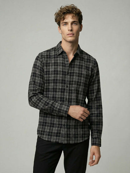 Celio* Men Black Checked Regular Fit Polyester Shirts