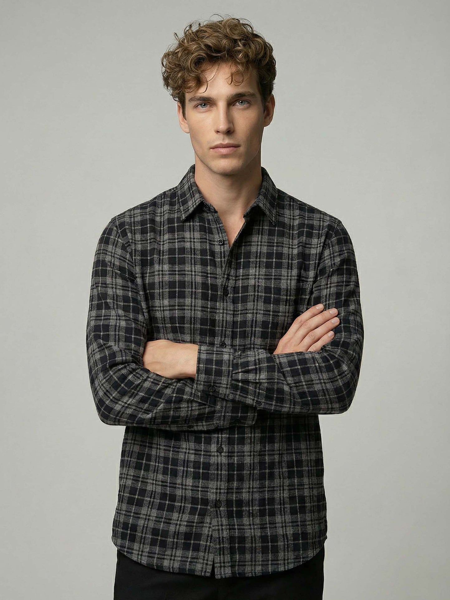 Celio* Men Black Checked Regular Fit Polyester Shirts