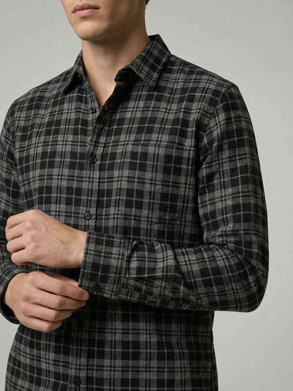 Celio* Men Black Checked Regular Fit Polyester Shirts