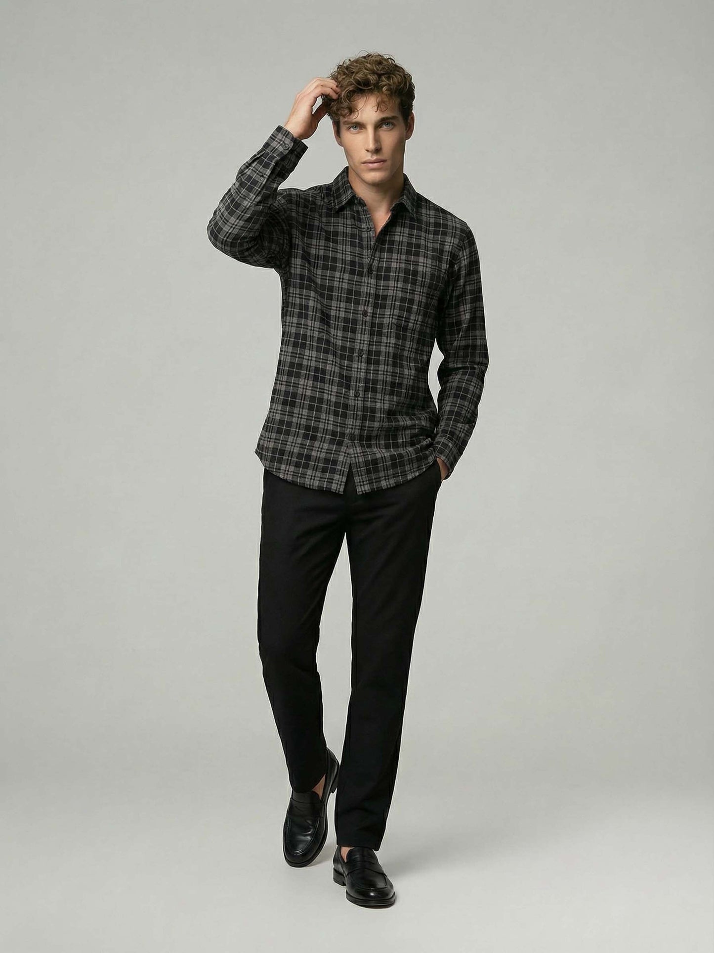 Celio* Men Black Checked Regular Fit Polyester Shirts