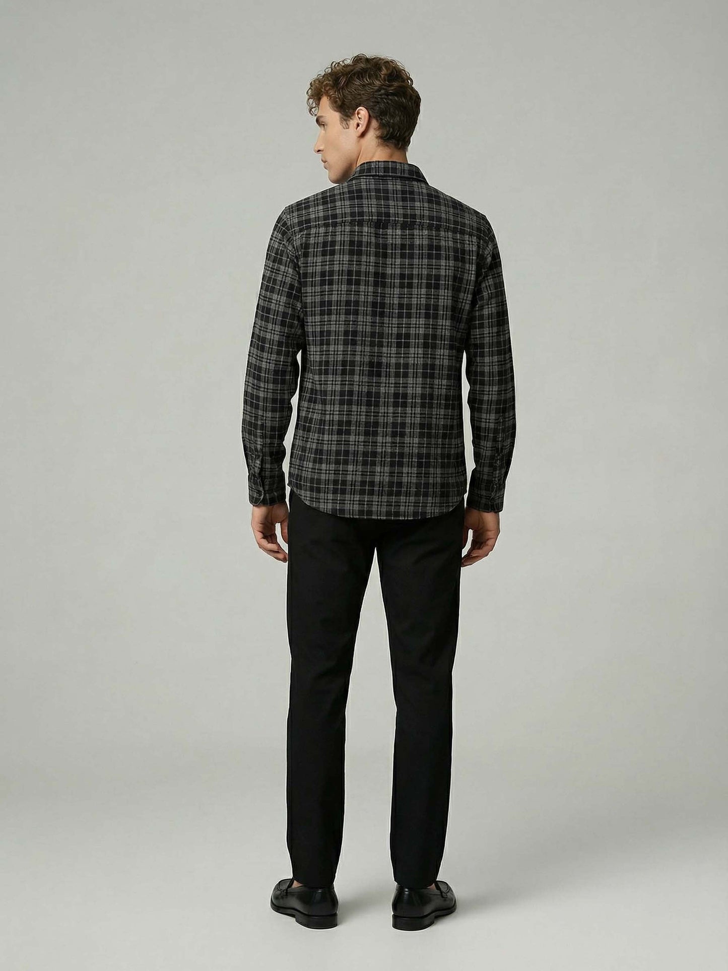 Celio* Men Black Checked Regular Fit Polyester Shirts