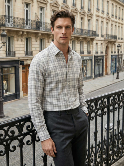 Celio* Men Grey Checked Regular Fit Polyester Shirts