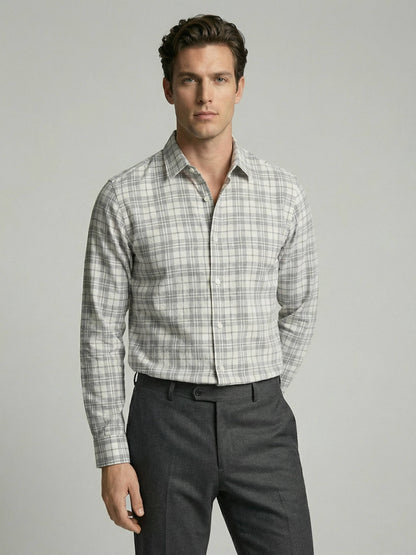 Celio* Men Grey Checked Regular Fit Polyester Shirts
