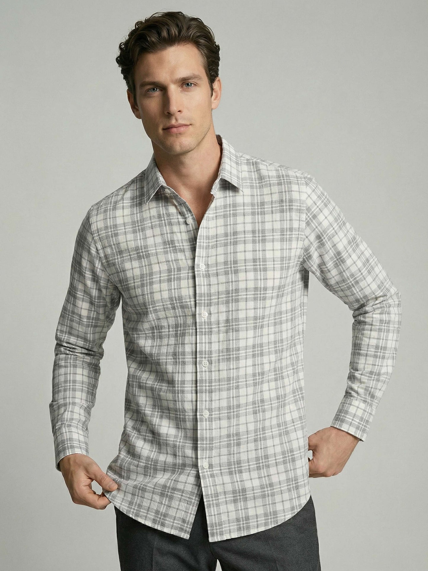 Celio* Men Grey Checked Regular Fit Polyester Shirts
