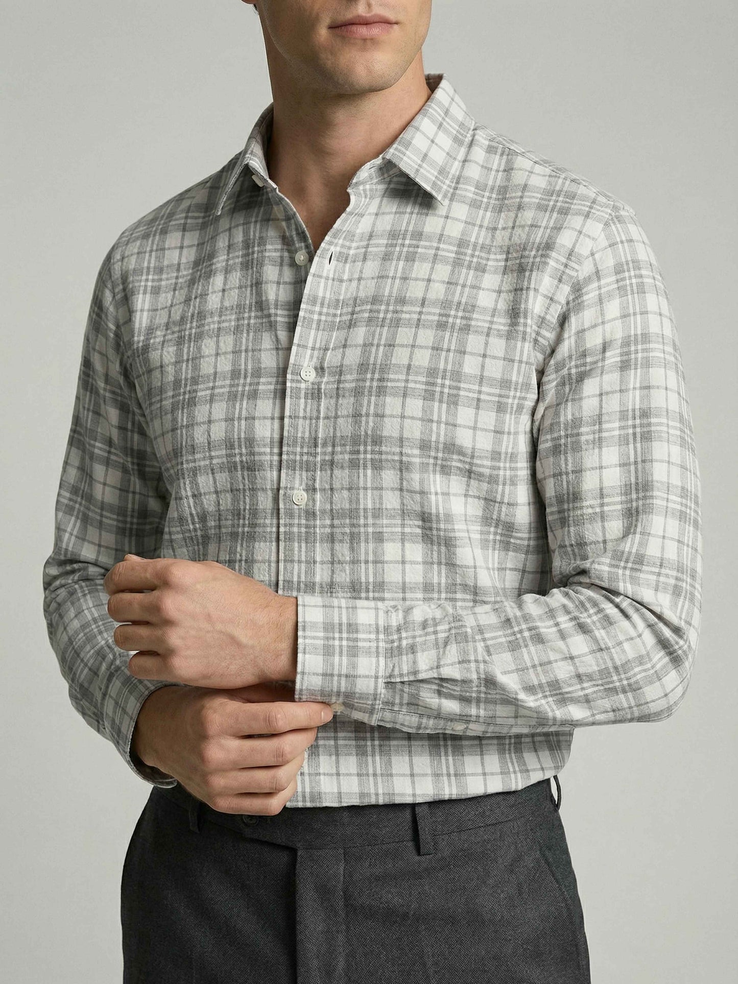 Celio* Men Grey Checked Regular Fit Polyester Shirts