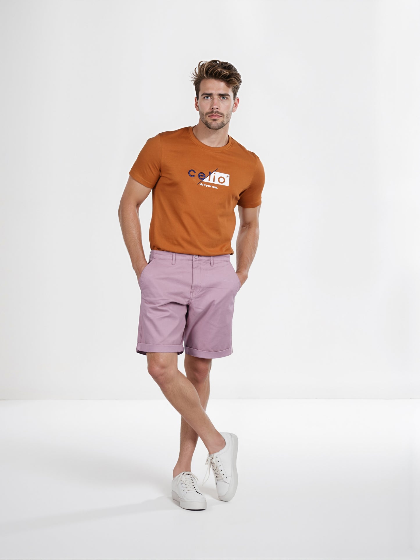 Celio* Cotton Regular Fit Purple Bermuda