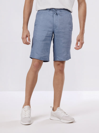Celio* Men Blue Solid Bermuda Fit Linen Shorts