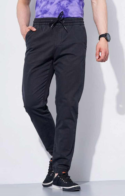 Celio* Cotton-Poly-Blend Jogger Fit Black Trouser