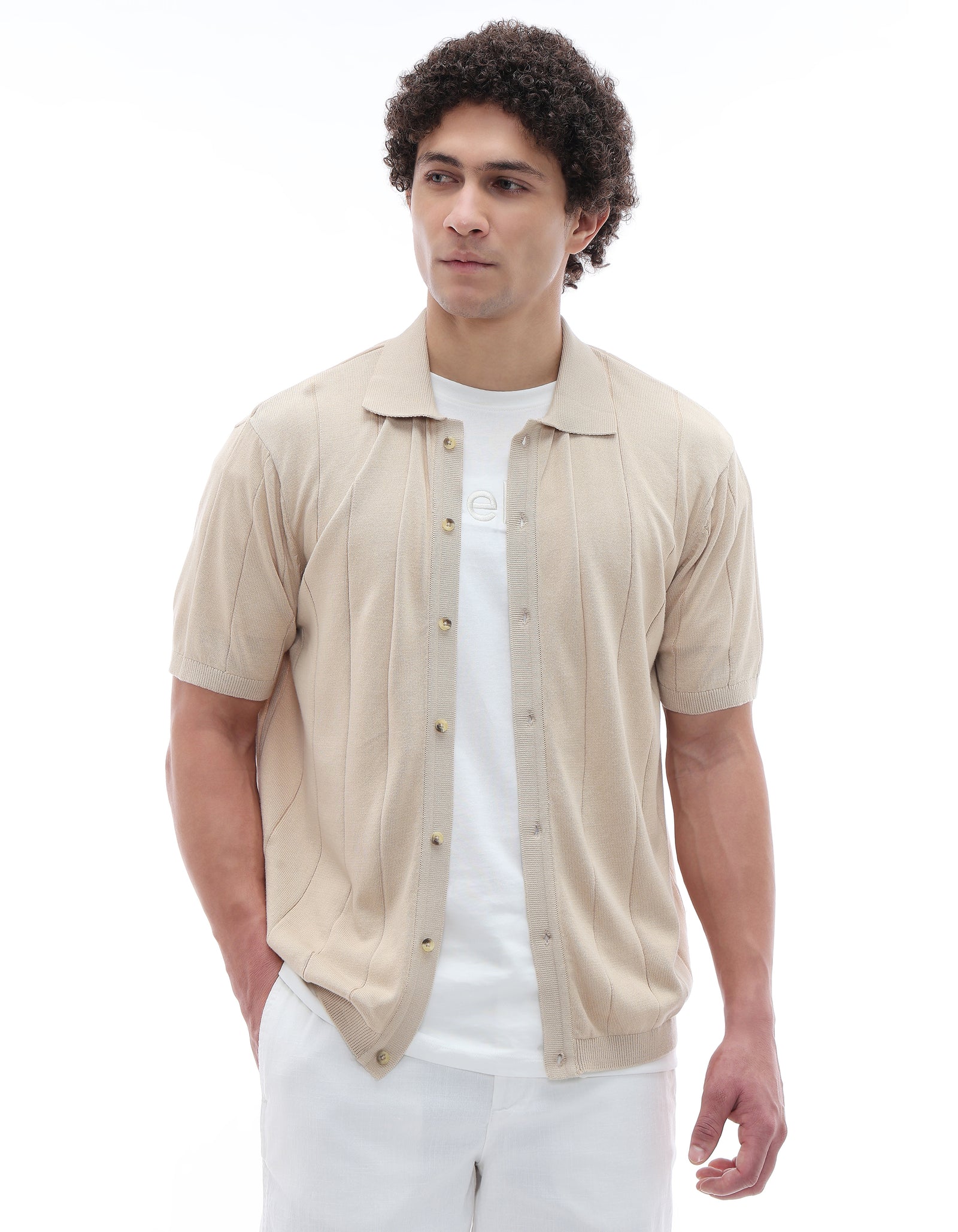 Celio Mens Beige Solid Regular Fit Cotton T-Shirts