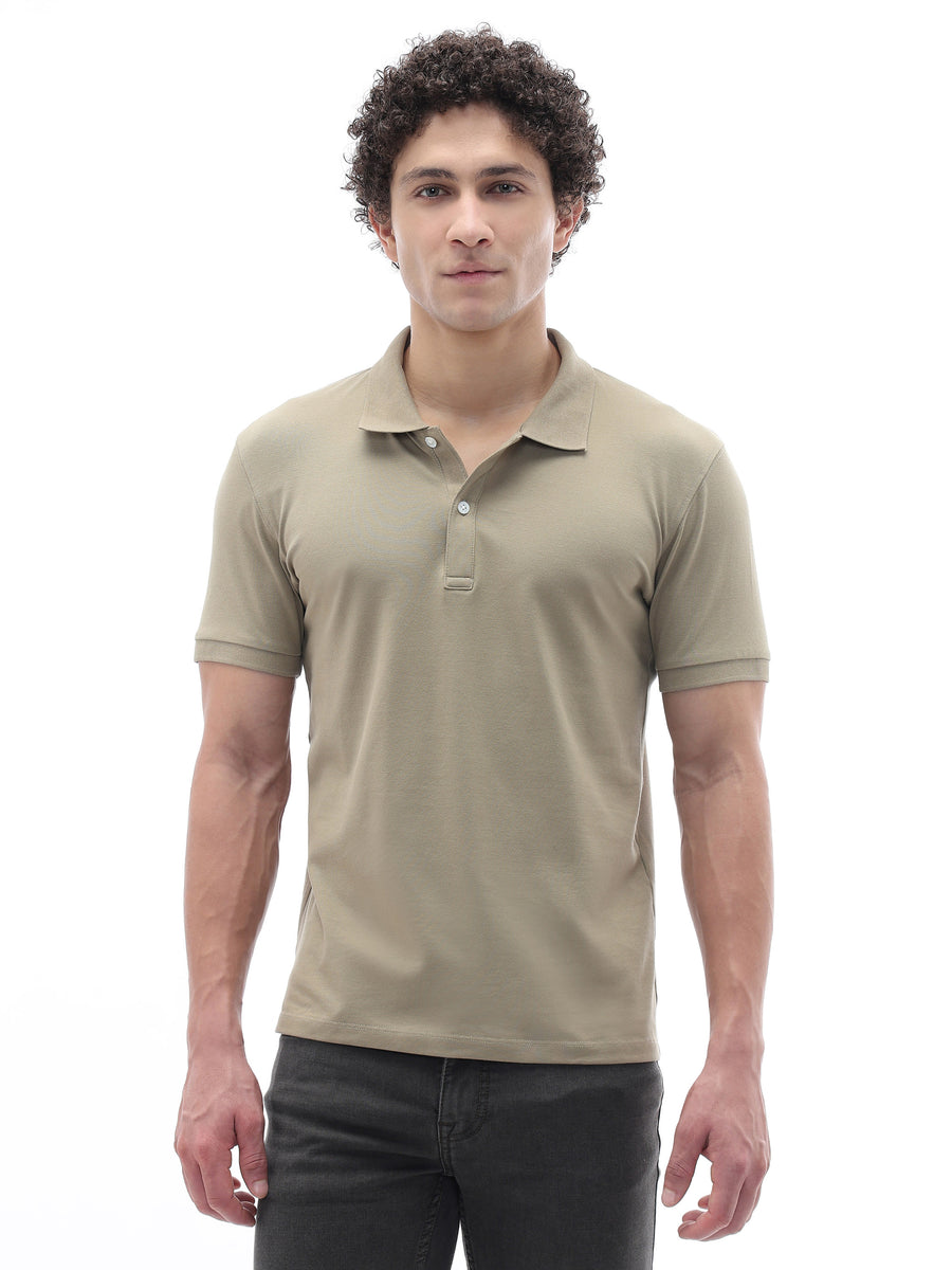 Celio Solid Slim Fit Cotton Blend Brown Tshirts