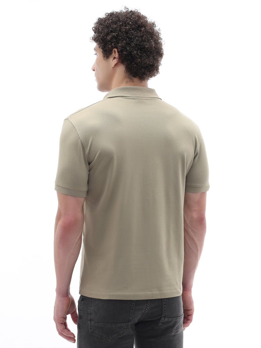Celio Solid Slim Fit Cotton Blend Brown Tshirts