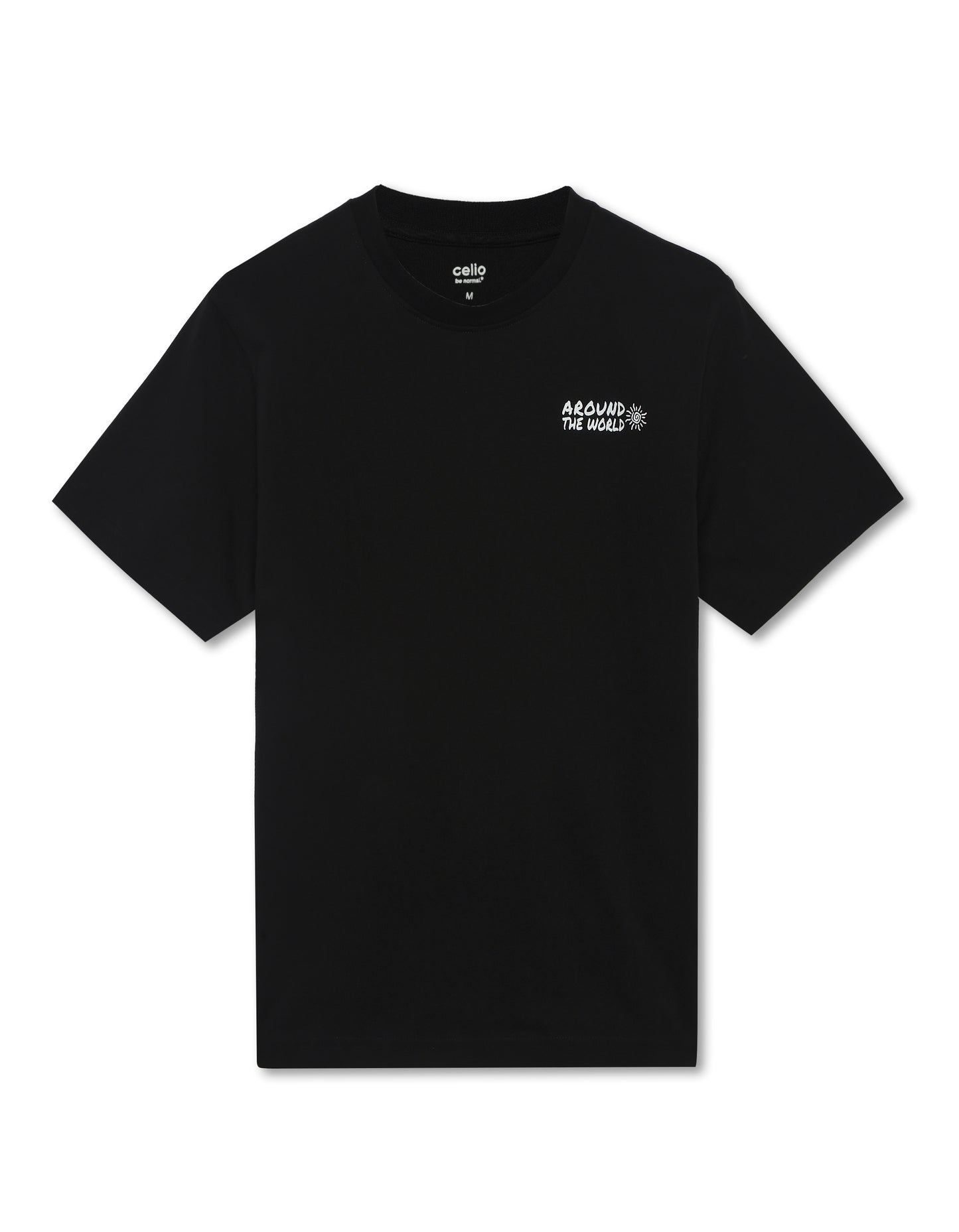 Celio Solid Regular Fit Cotton Black TShirts