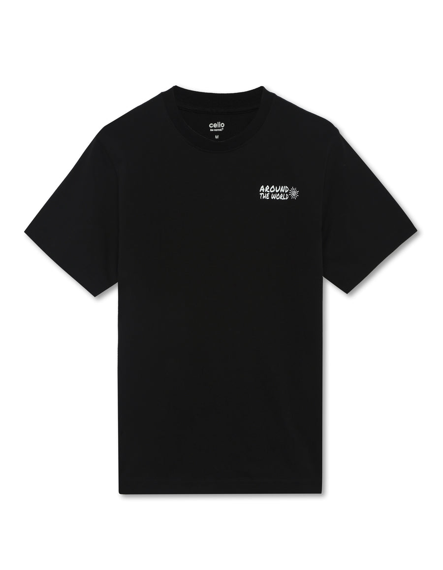 Celio Solid Regular Fit Cotton Black TShirts