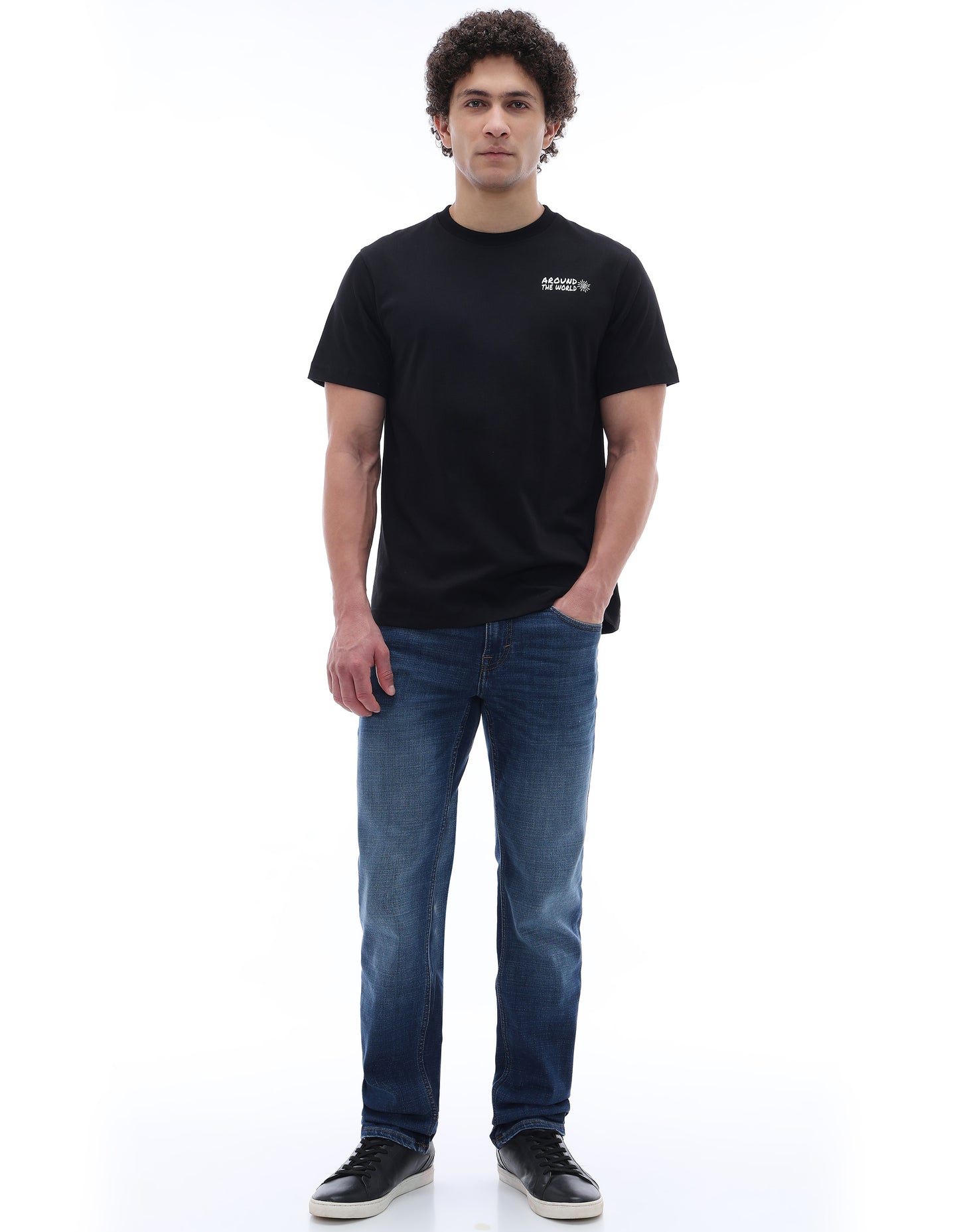 Celio Solid Regular Fit Cotton Black TShirts