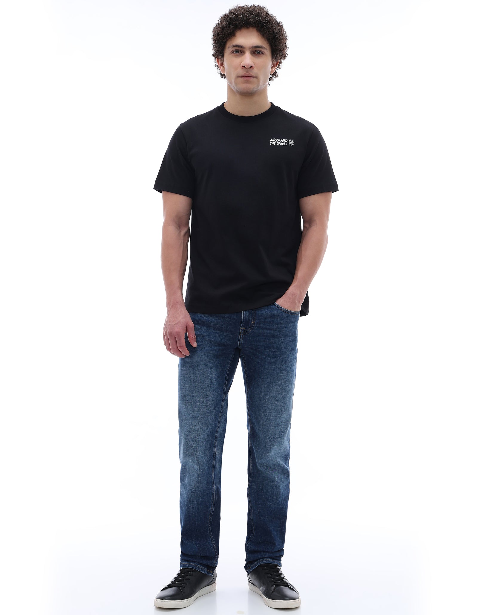 Celio Solid Regular Fit Cotton Black TShirts