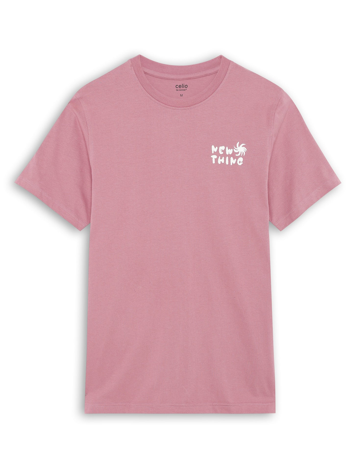 Celio Solid Regular Fit Cotton Pink TShirts
