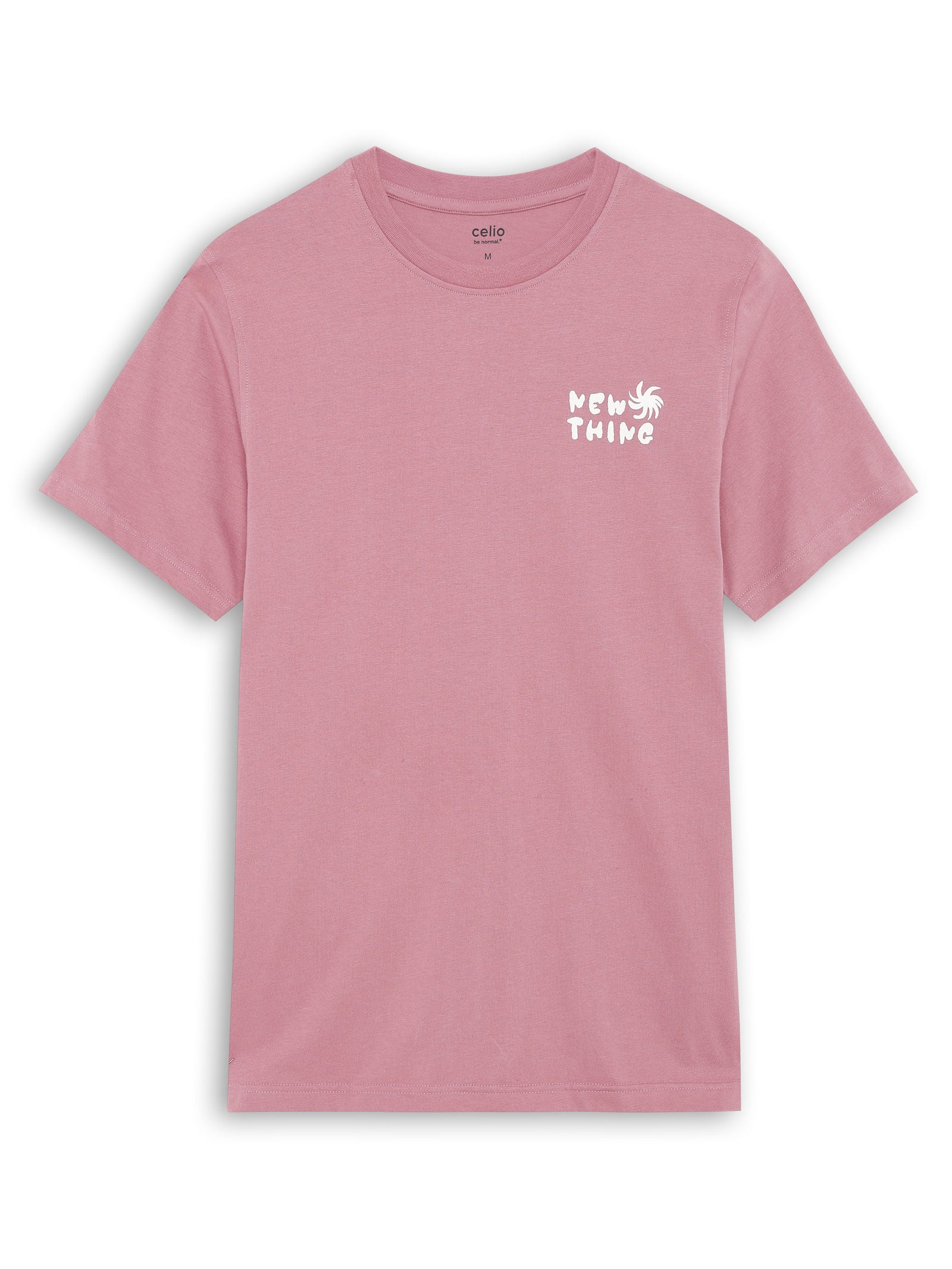 Celio Solid Regular Fit Cotton Pink TShirts