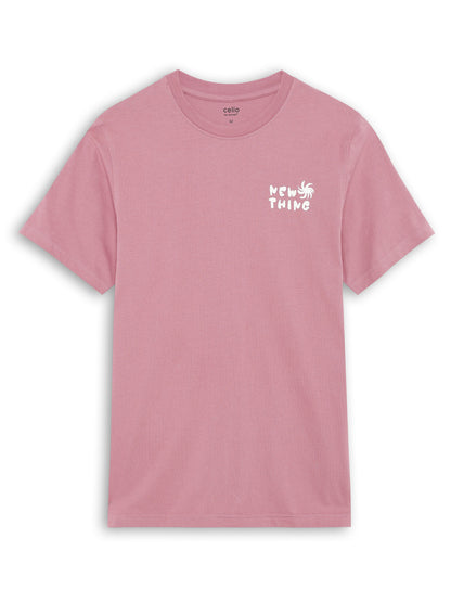 Celio Solid Regular Fit Cotton Pink TShirts