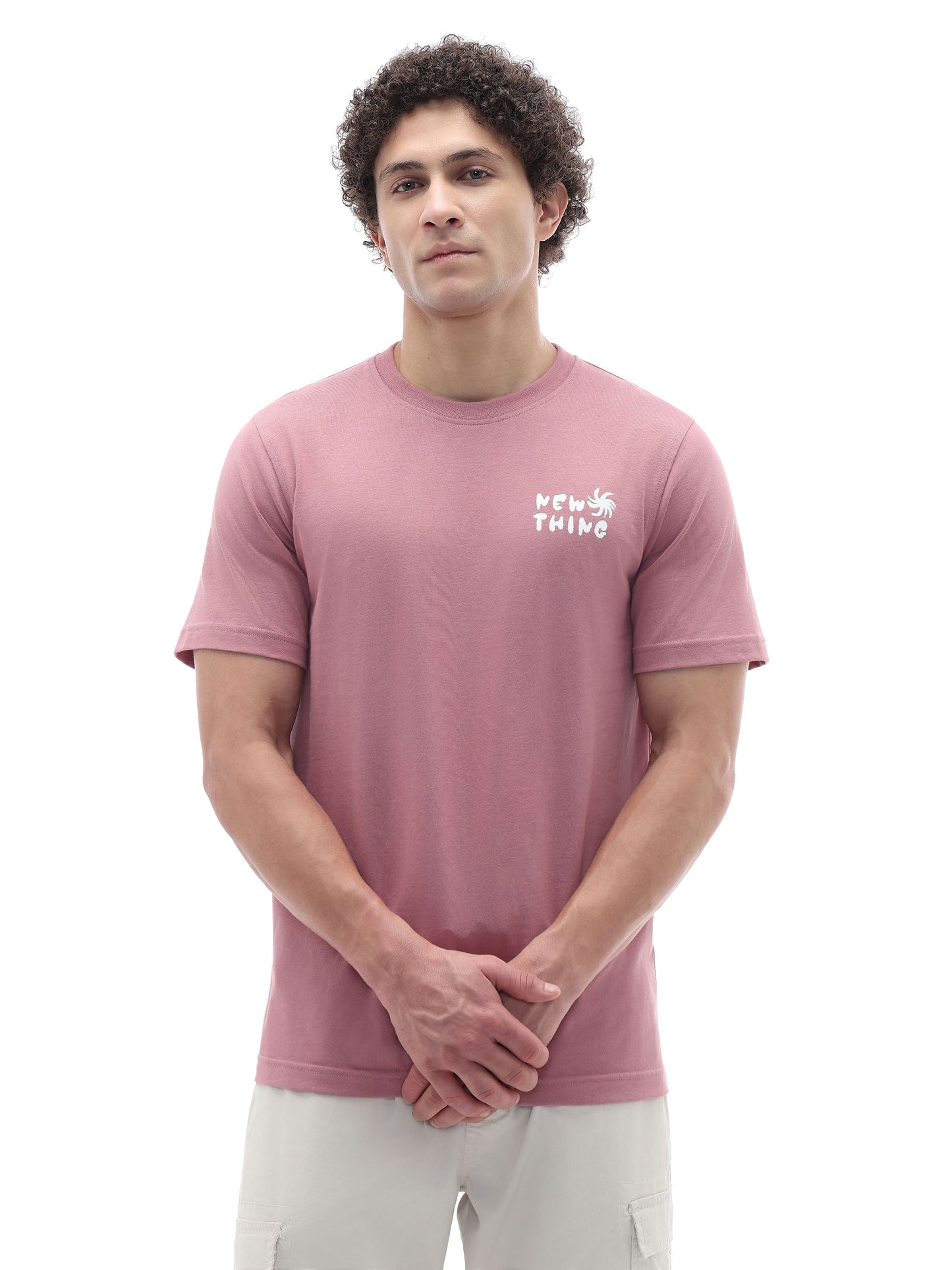 Celio Solid Regular Fit Cotton Pink TShirts