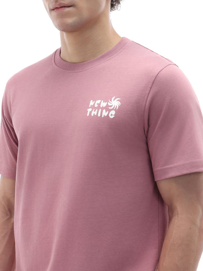 Celio Solid Regular Fit Cotton Pink TShirts