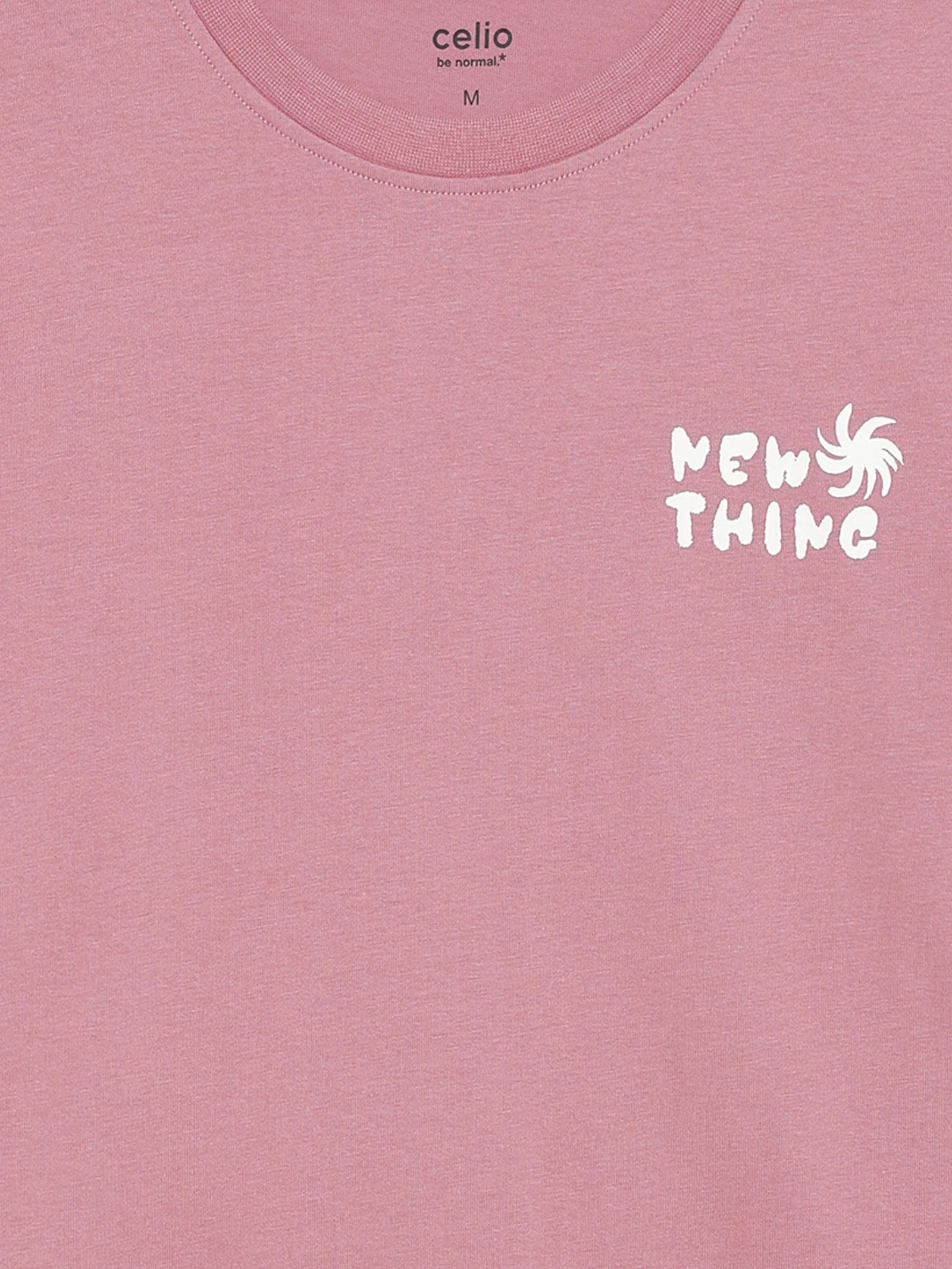 Celio Solid Regular Fit Cotton Pink TShirts