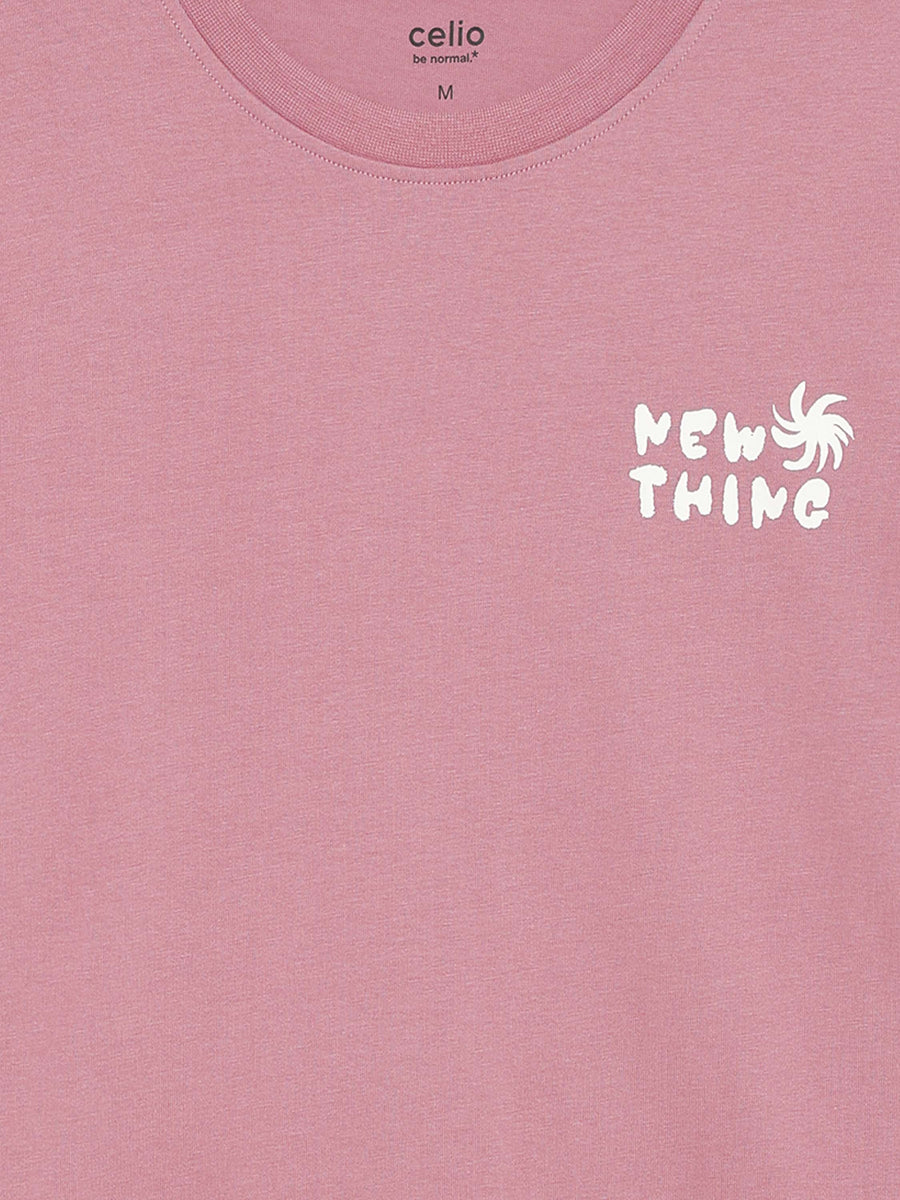 Celio Solid Regular Fit Cotton Pink TShirts