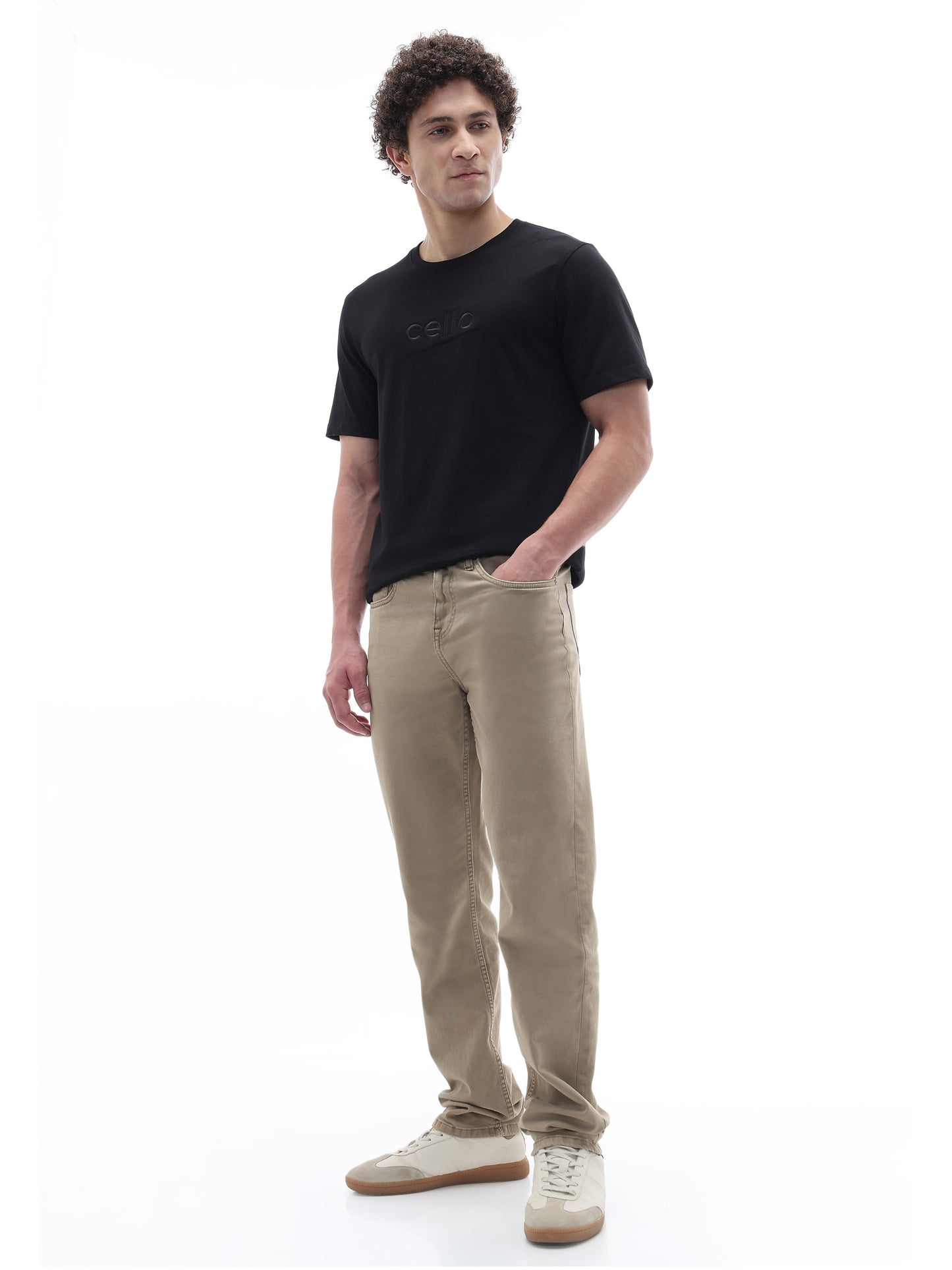 Celio Solid Regular Fit Cotton Black TShirts