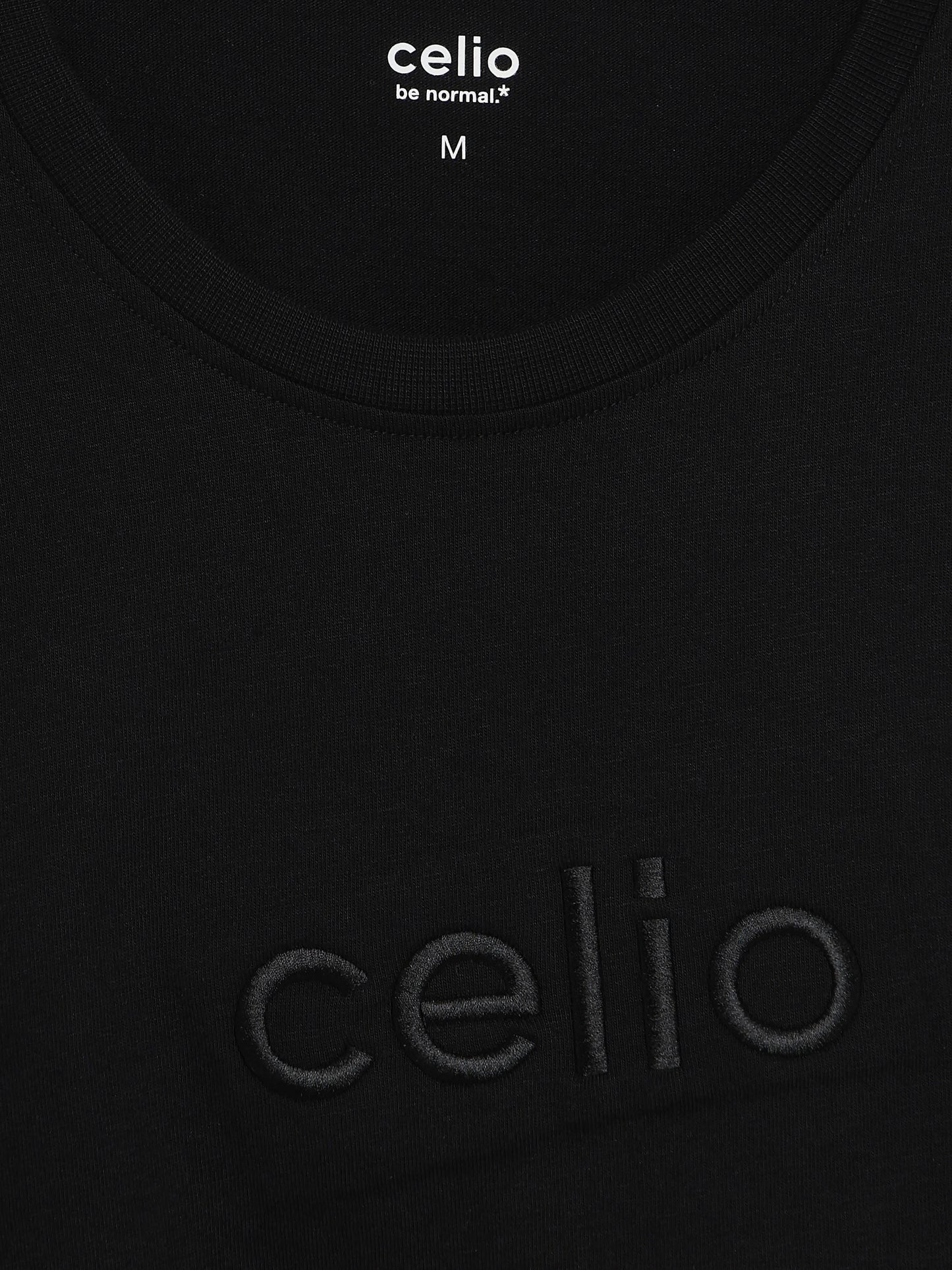 Celio Solid Regular Fit Cotton Black TShirts