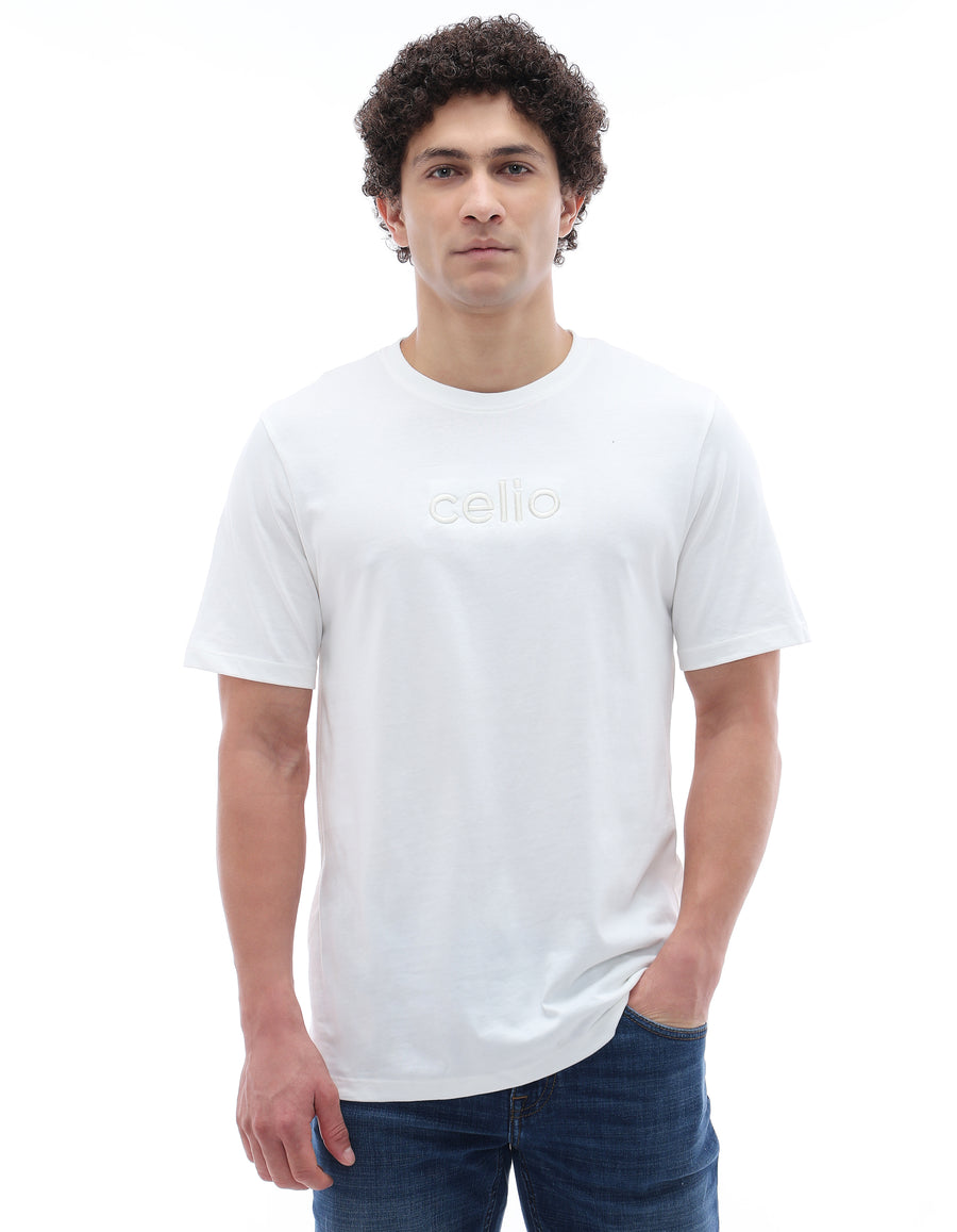 Celio Solid Regular Fit Cotton Cream TShirts