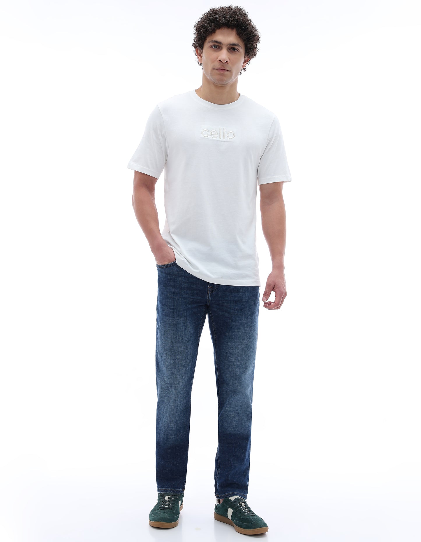 Celio Solid Regular Fit Cotton Cream TShirts