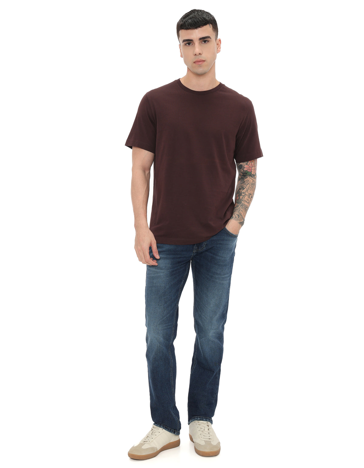 Regular Fit 100% Cotton Solid Tshirts - Grey