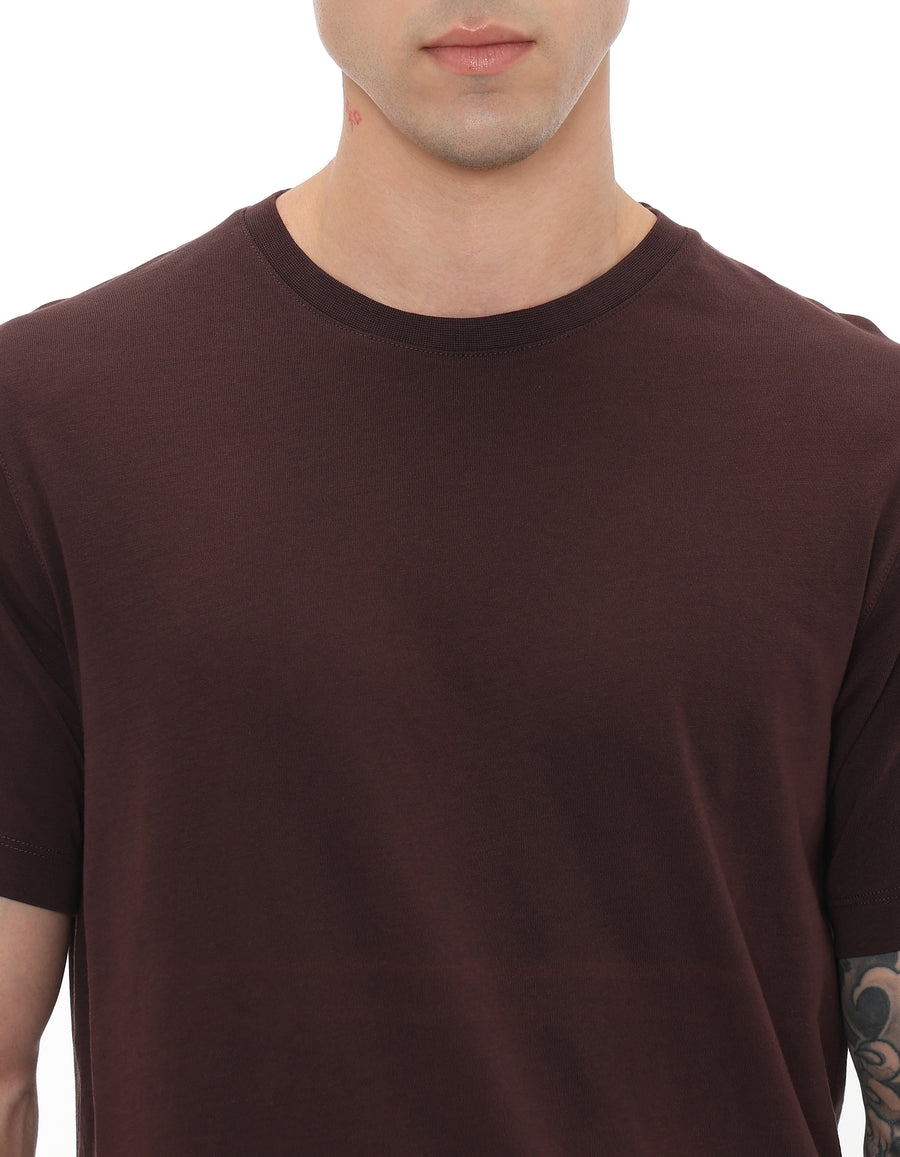 Slim Fit 100% Cotton Solid Tshirts - Brown